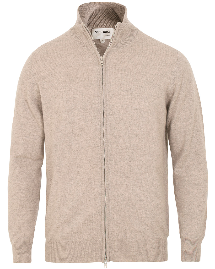 Herre | Trøjer | Soft Goat | Cashmere Full-zip Light Taupe