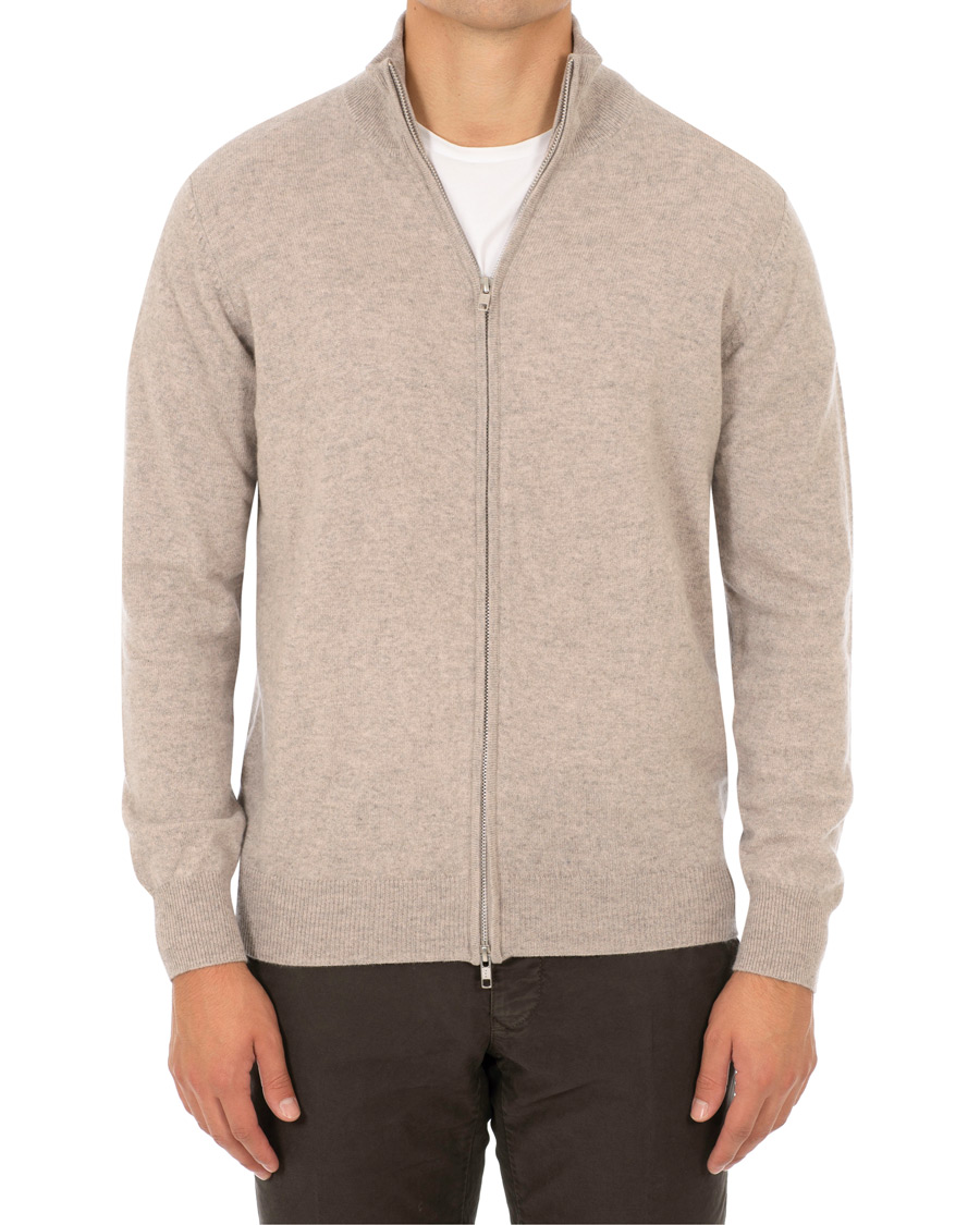Herre | Trøjer | Soft Goat | Cashmere Full-zip Light Taupe