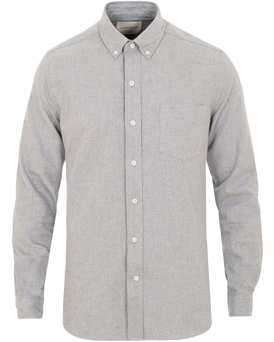 Herre | Skjorter | A Day's March | Soft Flannel Shirt Grey Melange