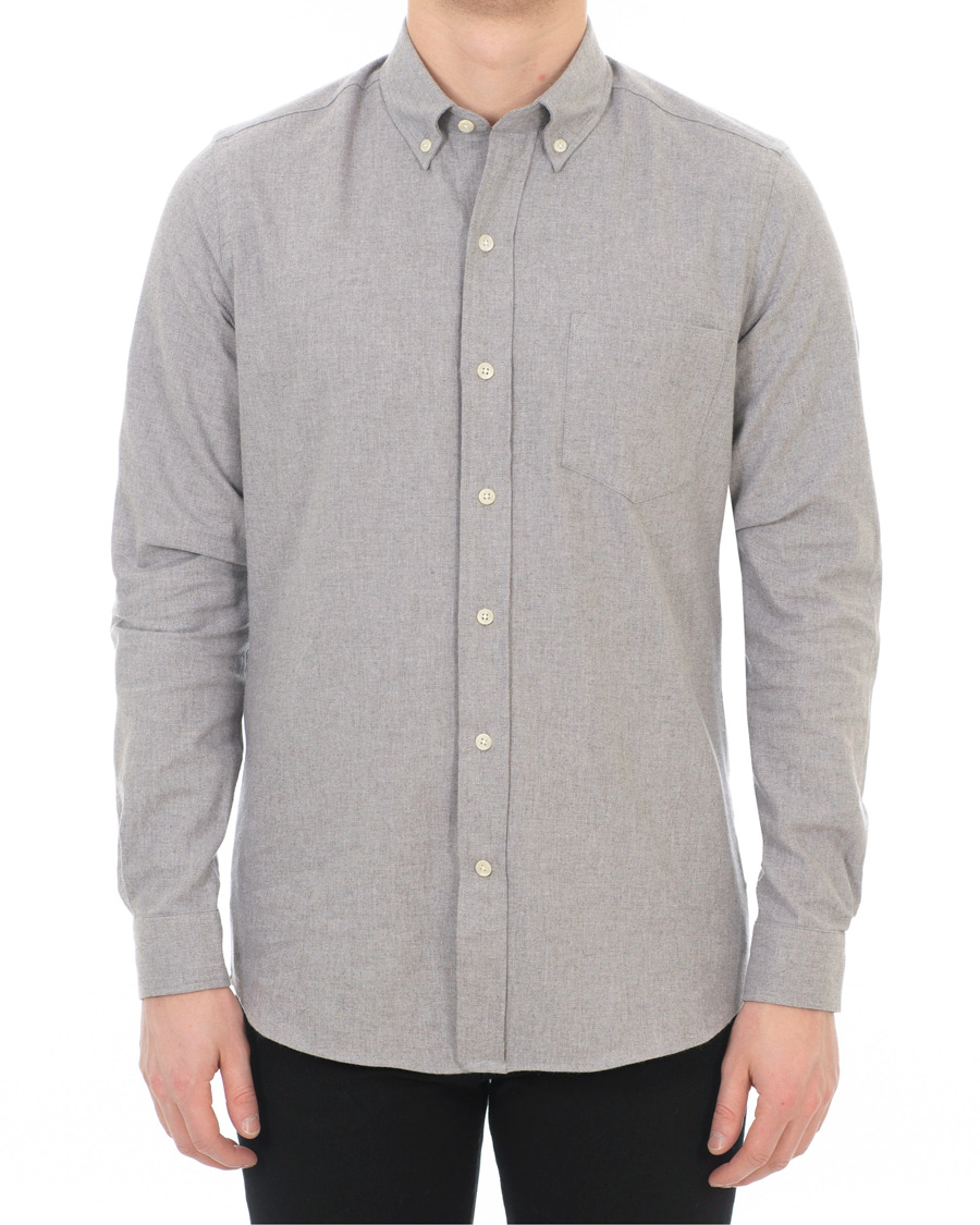 Herre | Skjorter | A Day's March | Soft Flannel Shirt Grey Melange