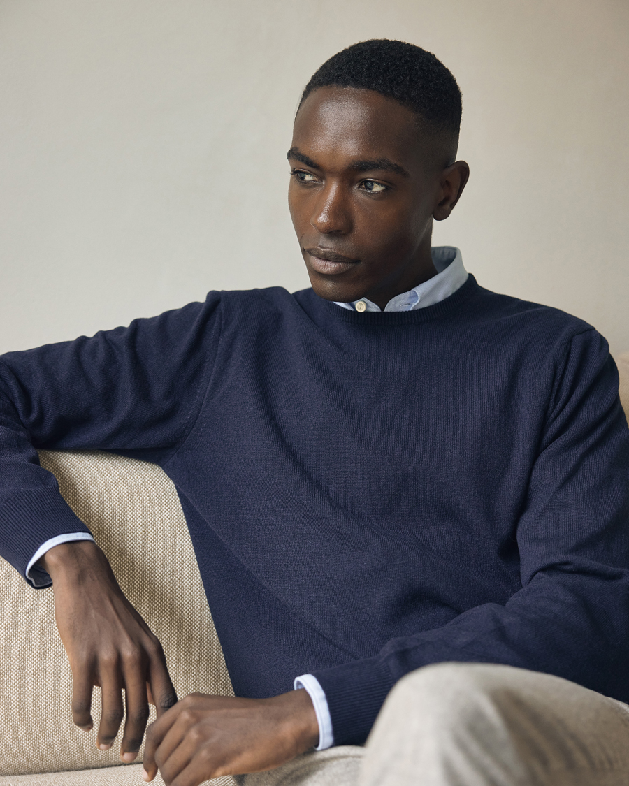 Herre | Trøjer | Piacenza Cashmere | Cashmere Crew Neck Sweater Navy