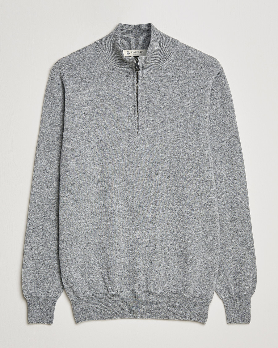 Herre |  | Piacenza Cashmere | Cashmere Half Zip Sweater Light Grey