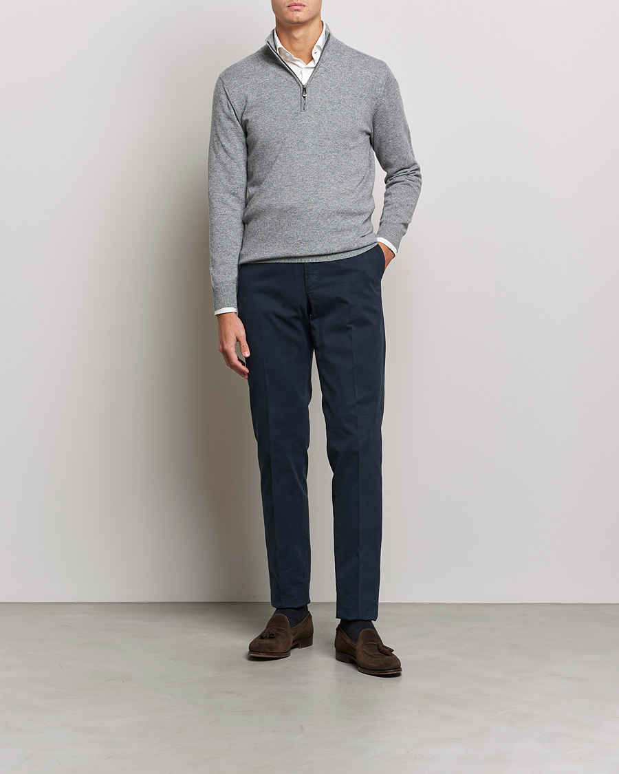 Herre | Trøjer | Piacenza Cashmere | Cashmere Half Zip Sweater Light Grey