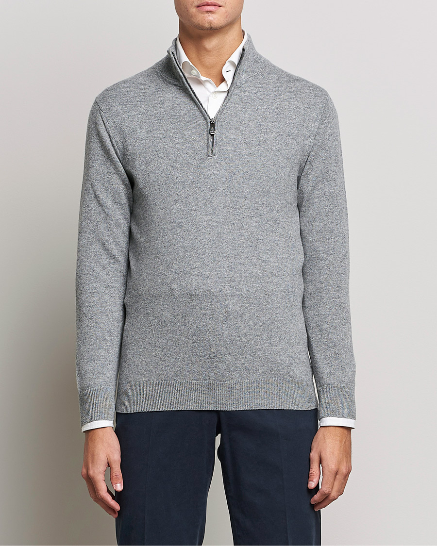 Herre | Kashmirtrøjer | Piacenza Cashmere | Cashmere Half Zip Sweater Light Grey