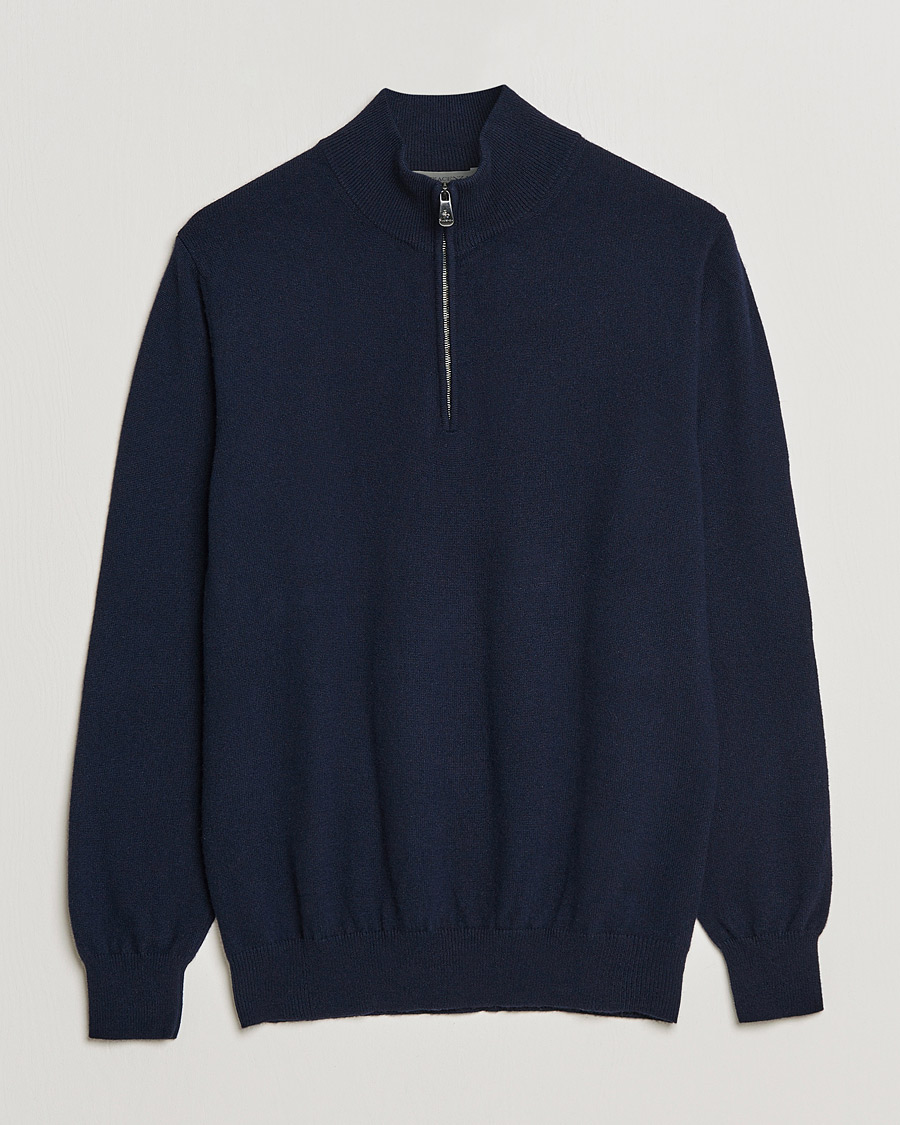 Herre | Zip-Trøje | Piacenza Cashmere | Cashmere Half Zip Sweater Navy