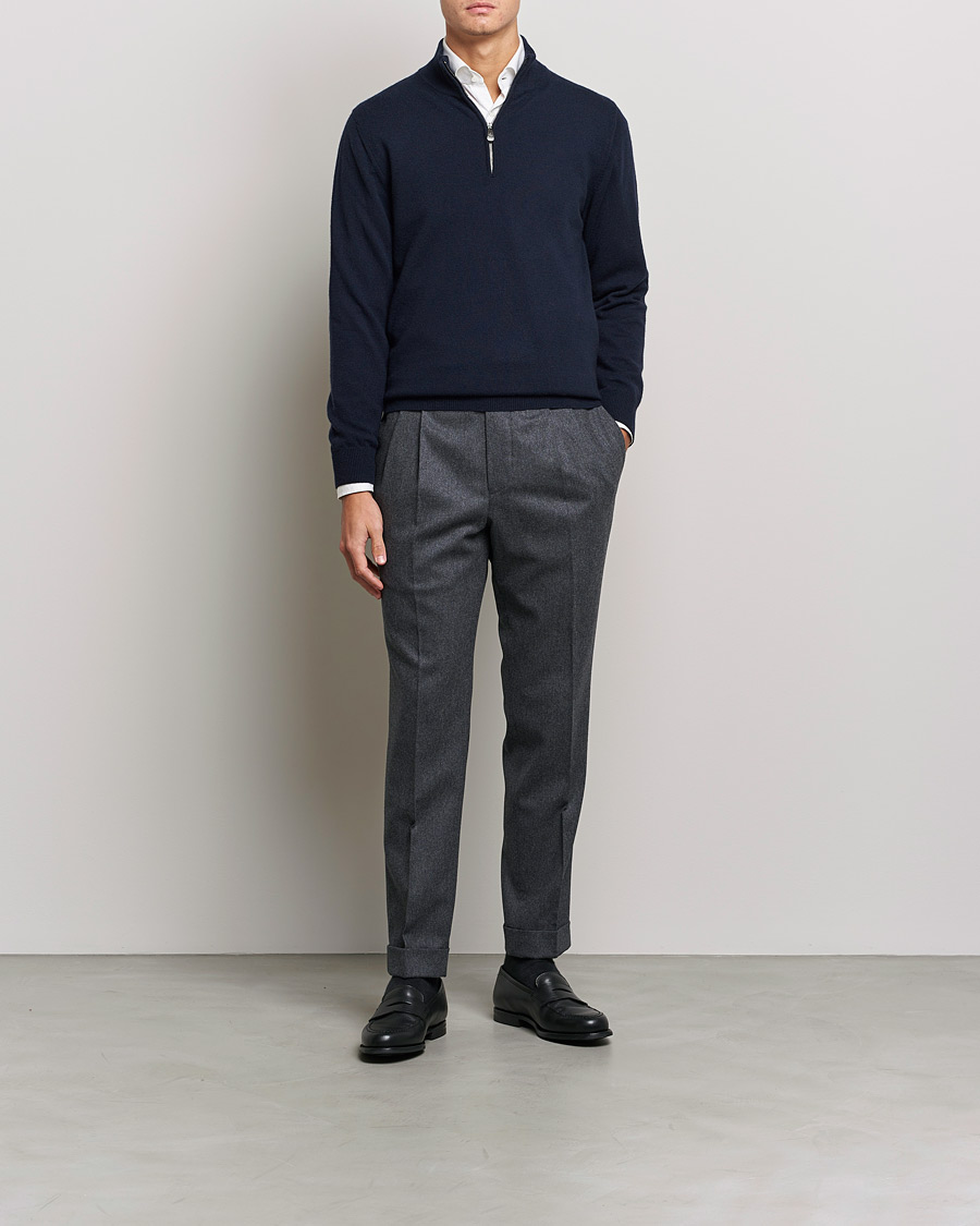 Herre | Trøjer | Piacenza Cashmere | Cashmere Half Zip Sweater Navy