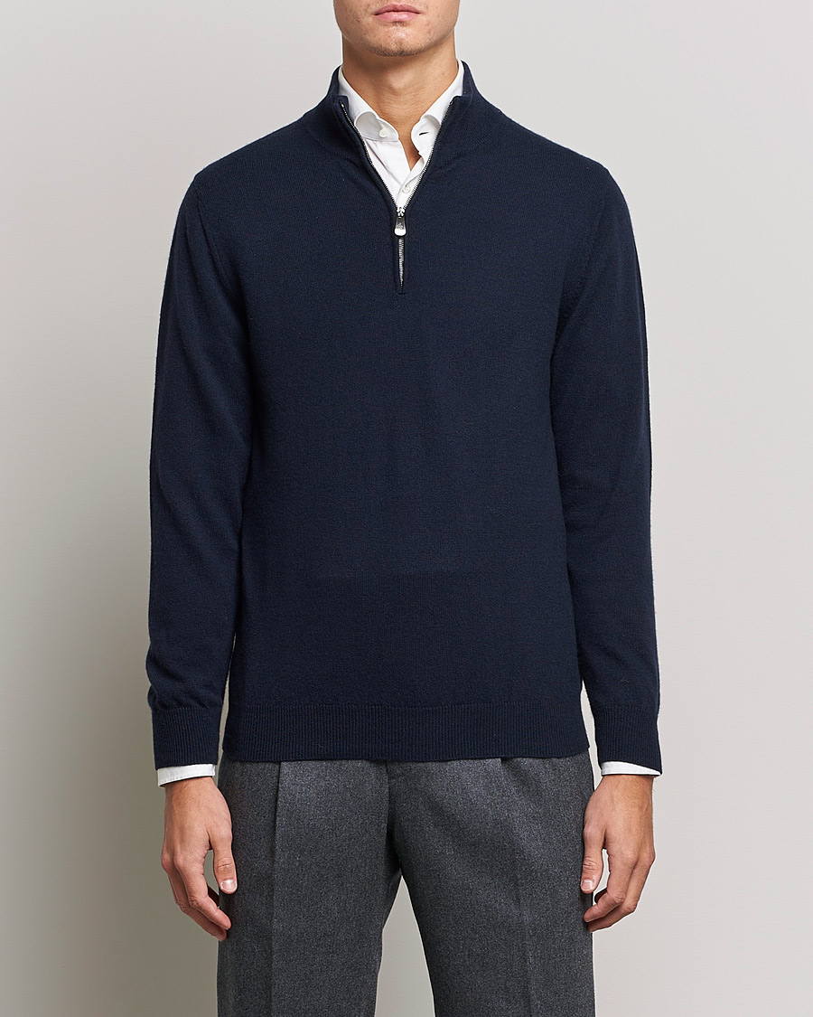 Herre | Trøjer | Piacenza Cashmere | Cashmere Half Zip Sweater Navy