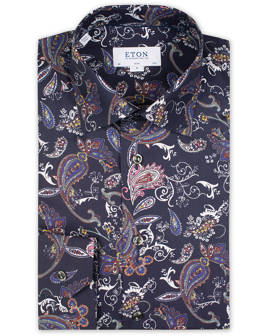 Herre | Skjorter | Eton | Slim Fit Printed Paisley Shirt Navy