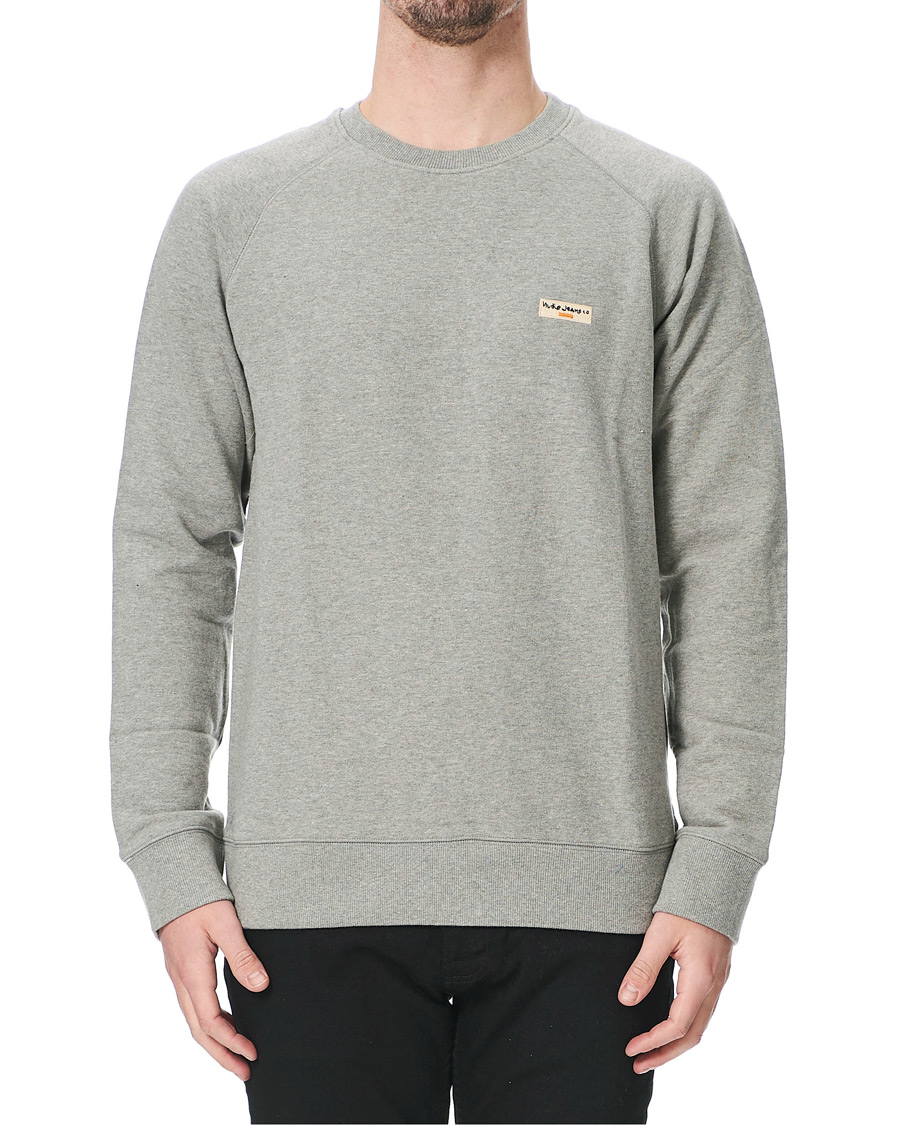 Herre | Trøjer | Nudie Jeans | Samuel Logo Crew Neck Sweatshirt Grey Melange