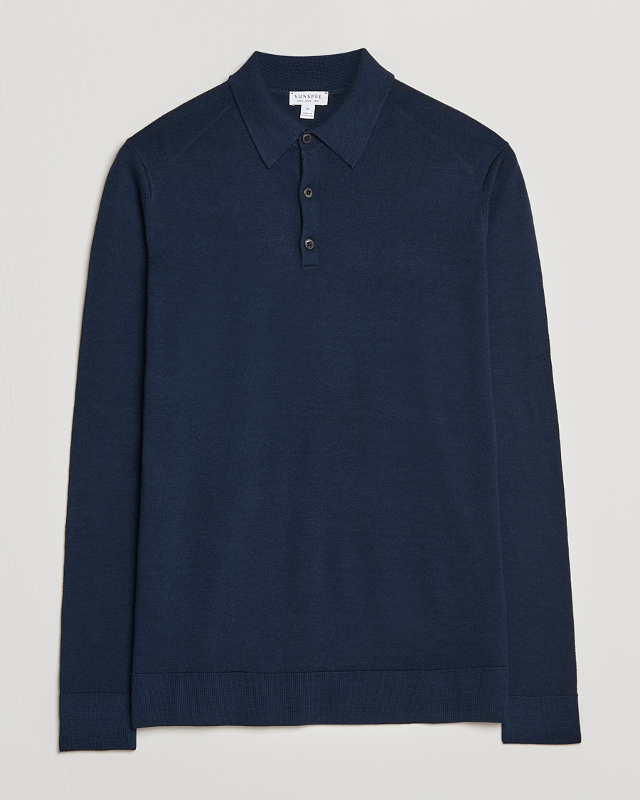 Herre | Trøjer | Sunspel | Long Sleeve Polo Navy