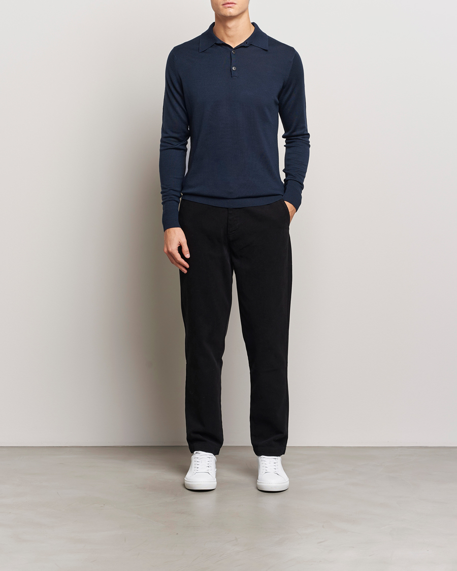 Herre | Trøjer | Sunspel | Long Sleeve Polo Navy