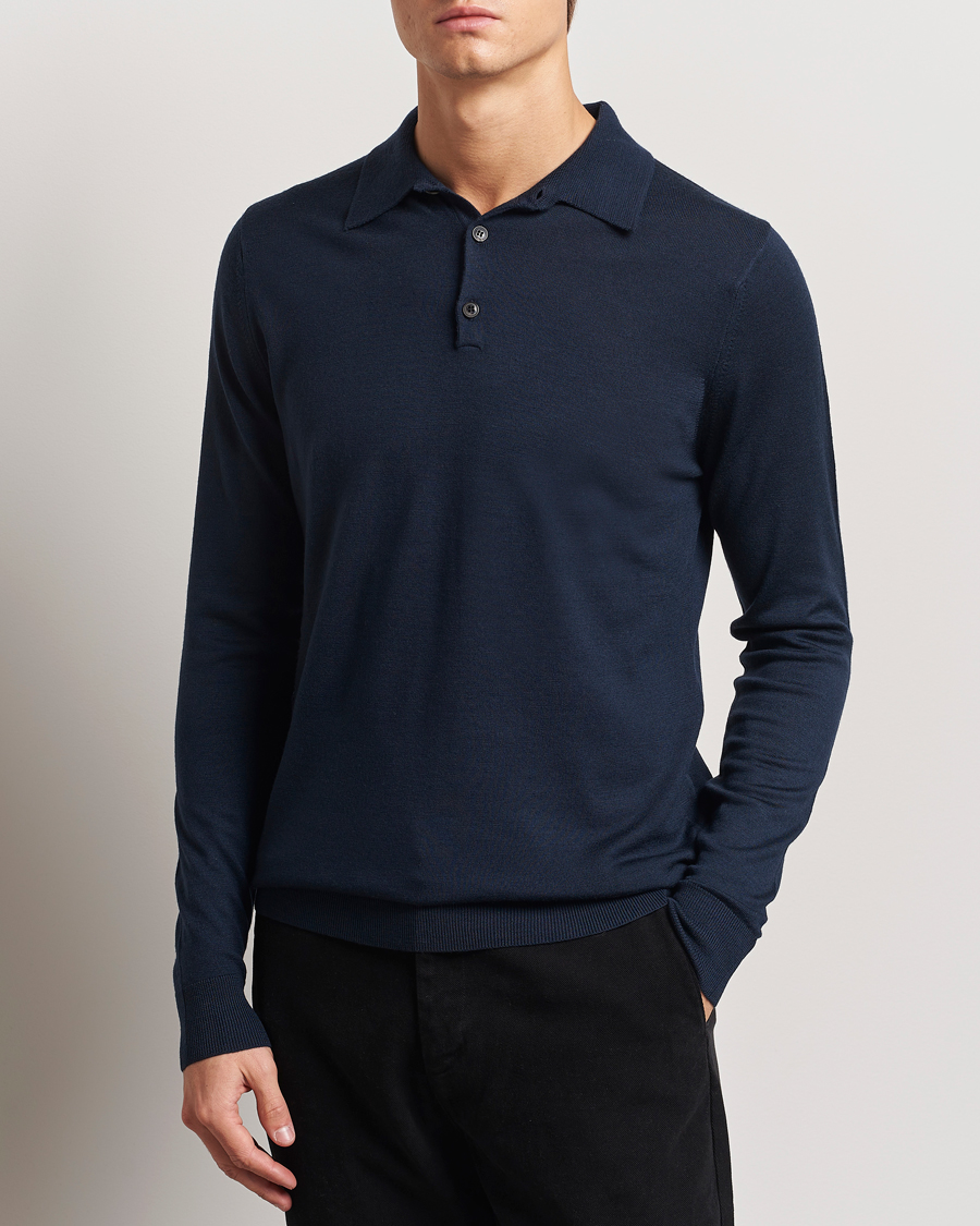 Herre | Tøj | Sunspel | Long Sleeve Polo Navy