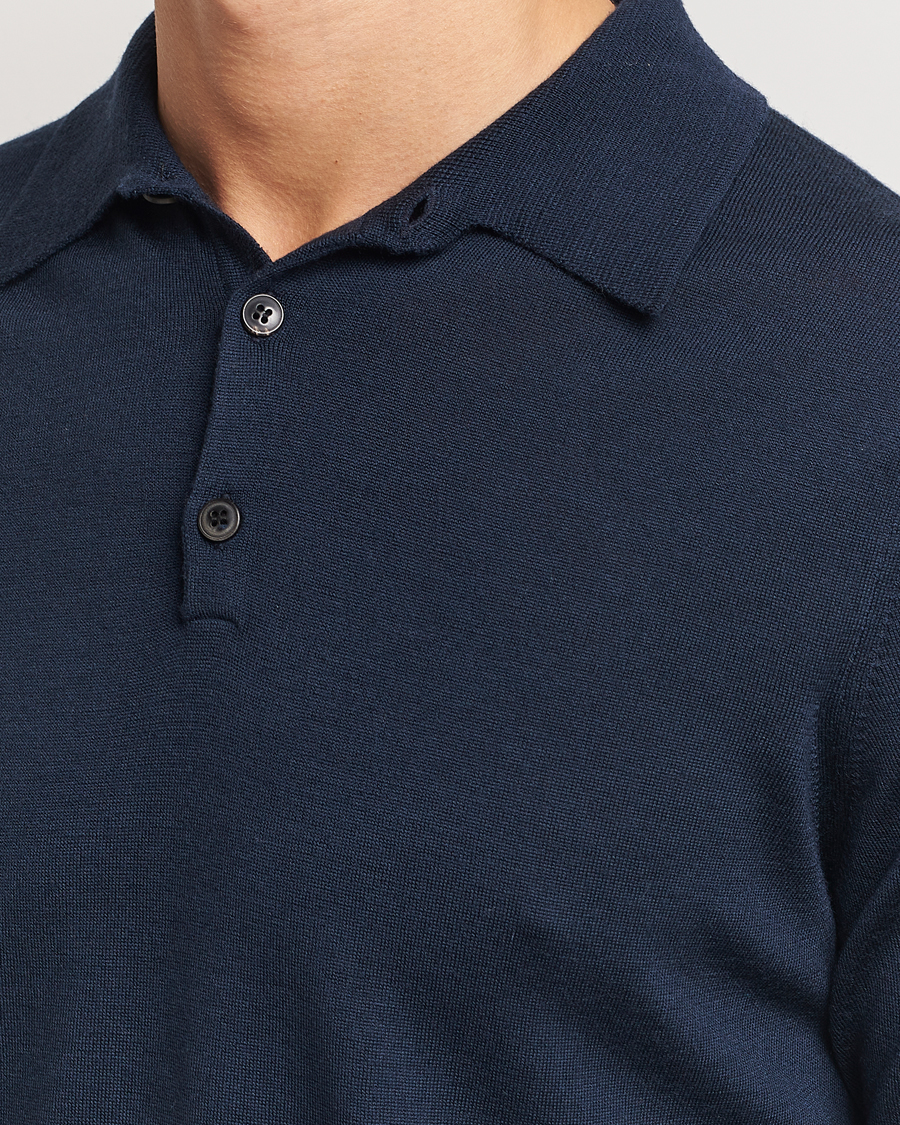 Herre | Trøjer | Sunspel | Long Sleeve Polo Navy