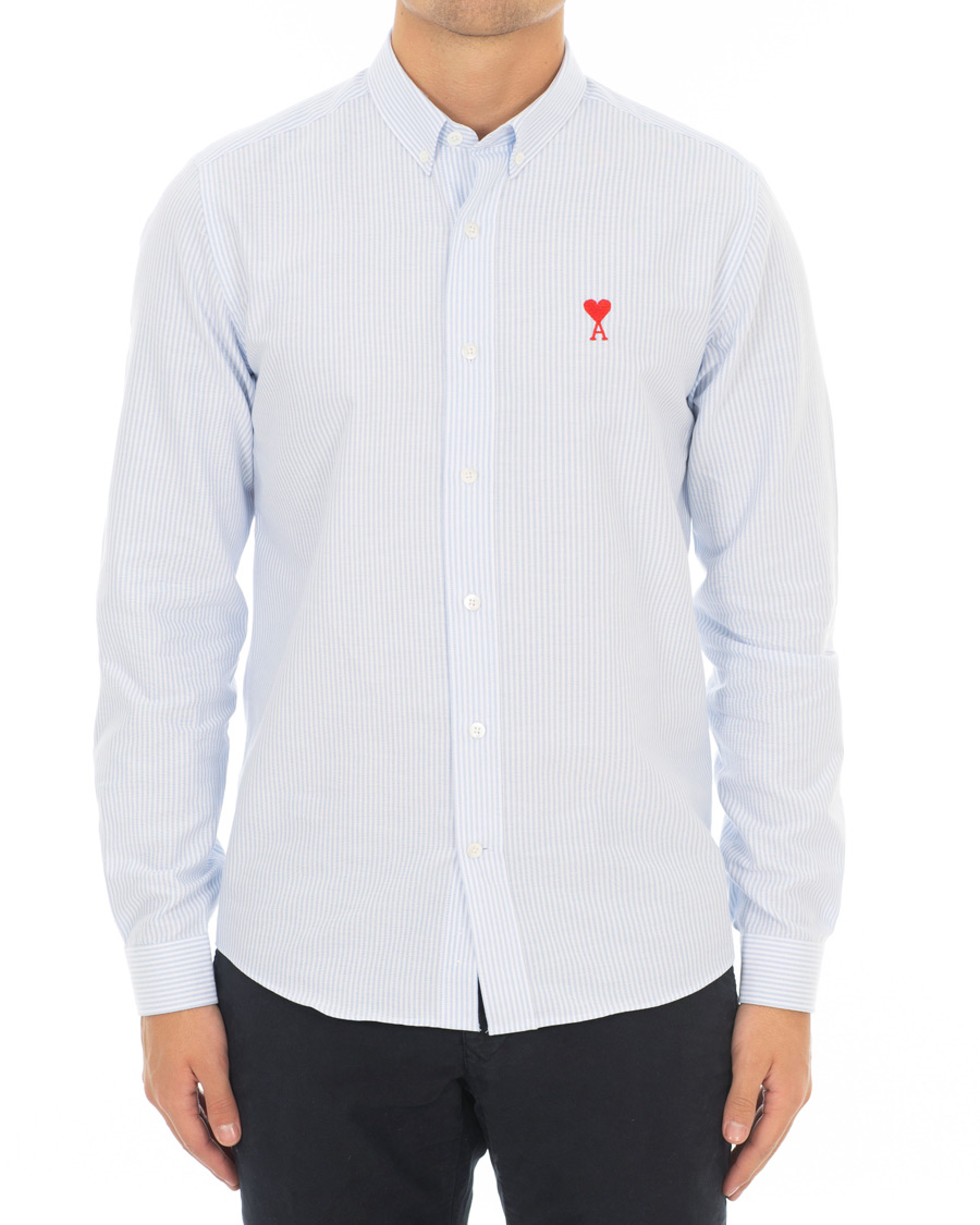 Herre | Skjorter | AMI | Striped Oxford Shirt White/Blue