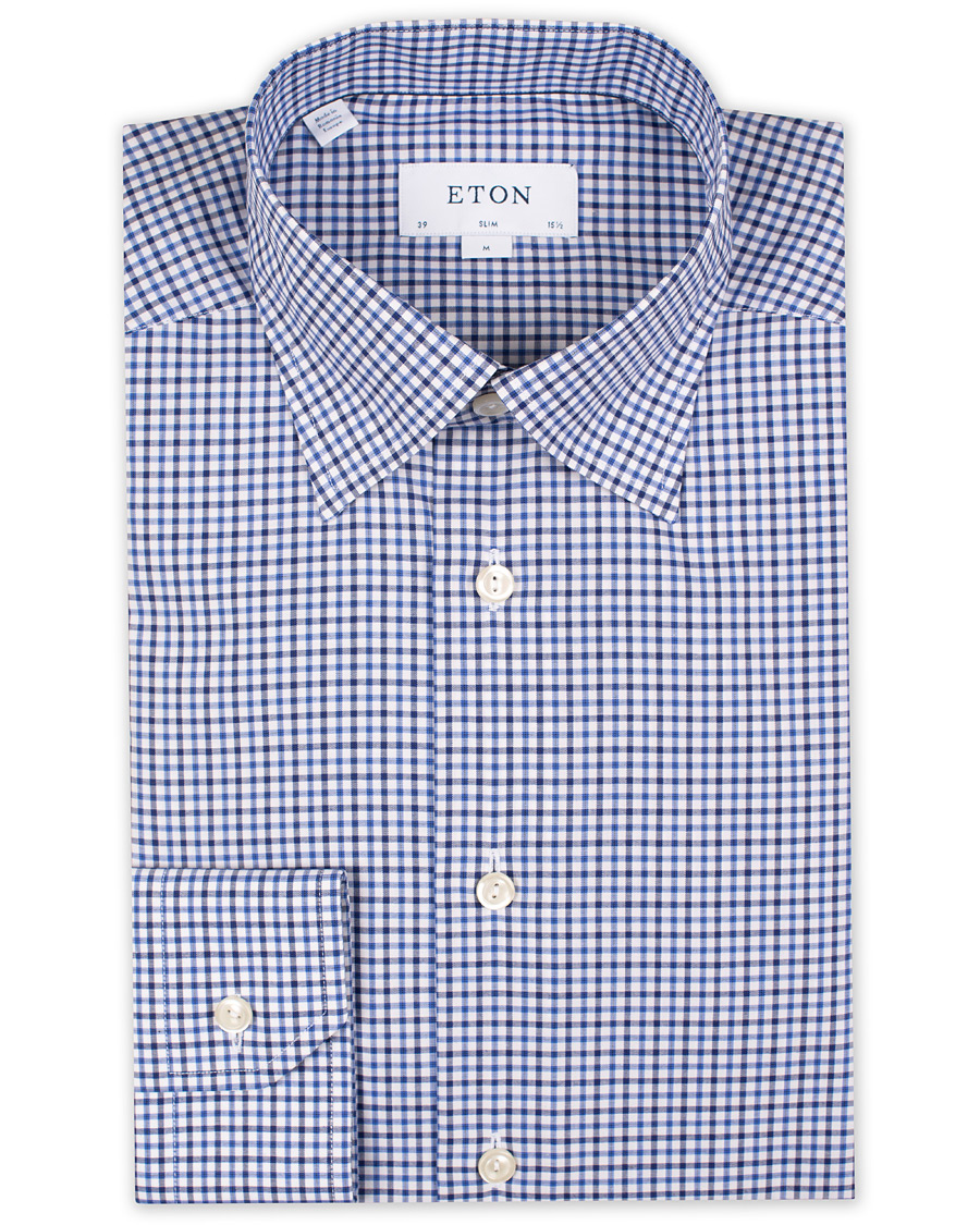 Herre | Skjorter | Eton | Slim Fit Micro Check Cut Away Shirt White/Blue