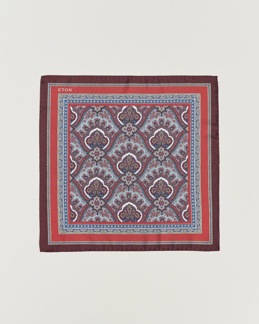 Herre | Lommeklude | Eton | Silk Paisley Print Pocket Square Red