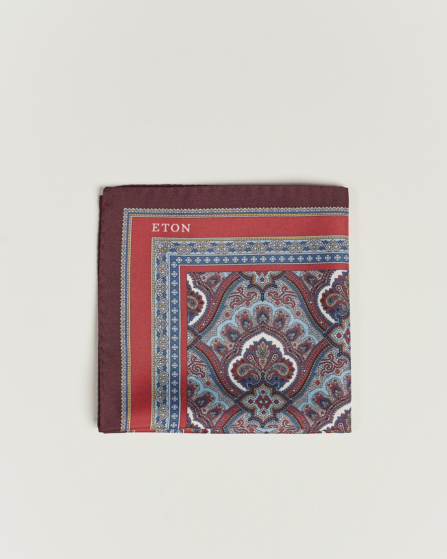 Herre | Lommeklude | Eton | Silk Paisley Print Pocket Square Red