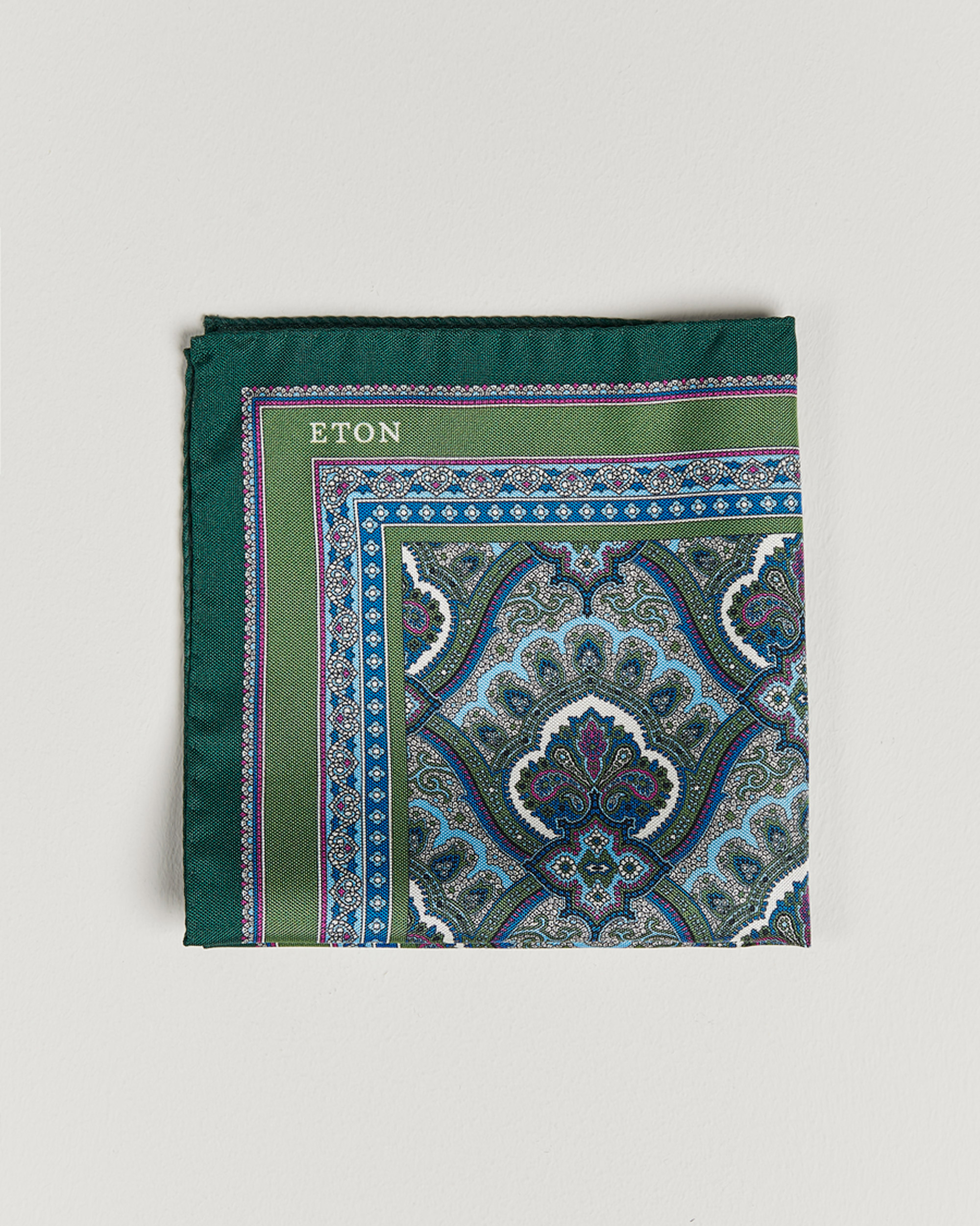 Herre | Lommeklude | Eton | Silk Paisley Print Pocket Square Green