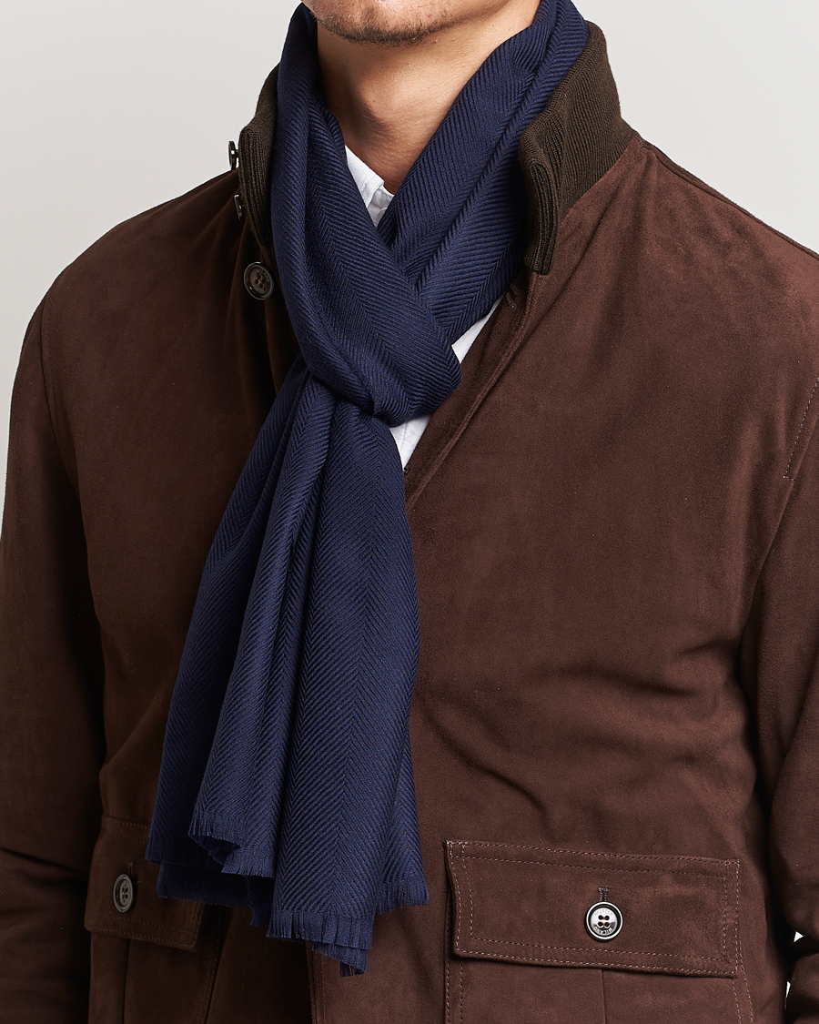 Herre | Eton | Eton | Merino Wool Herringbone Scarf Navy