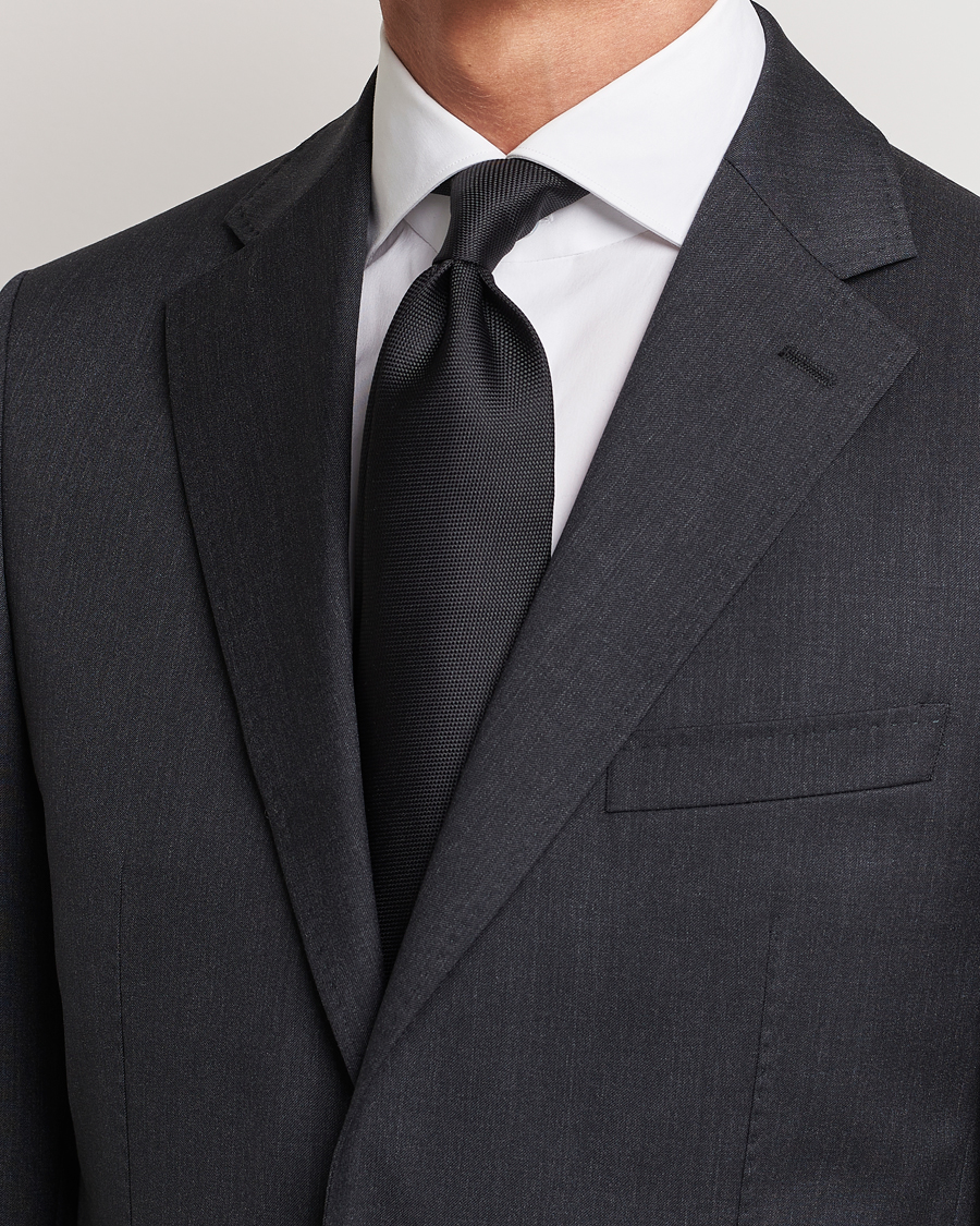 Herre | Eton Silk Basket Weave Tie Faded Black | Eton | Silk Basket Weave Tie Faded Black