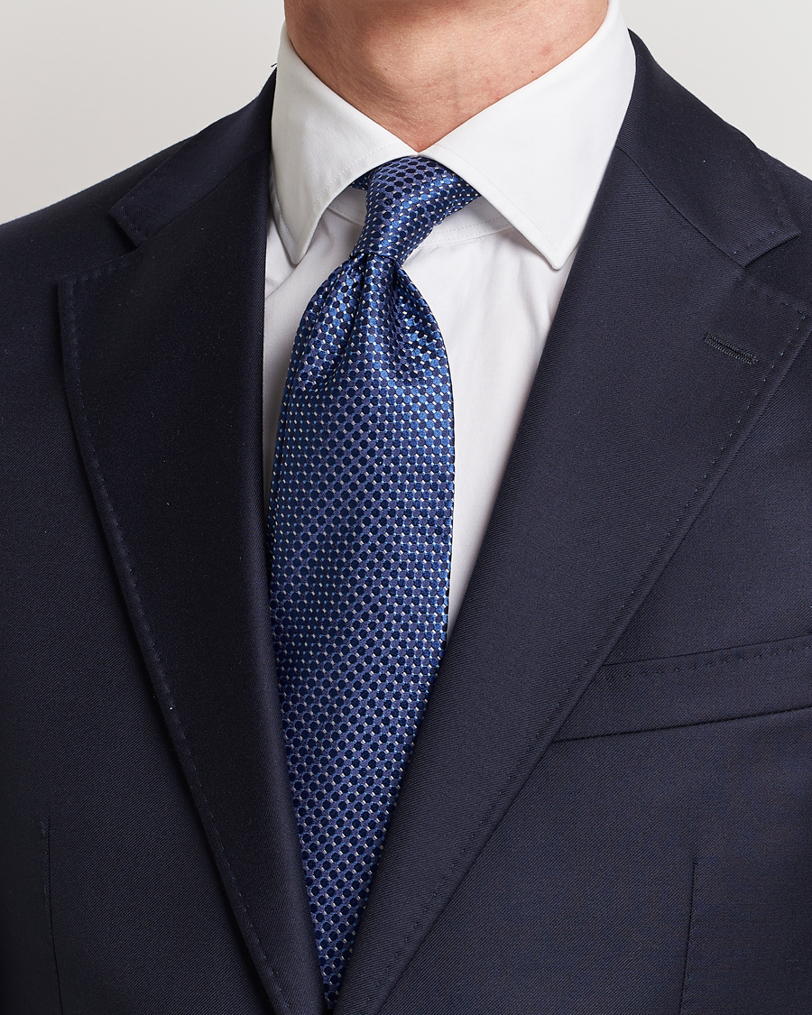 Herre | Slips | Eton | Silk Geometric Weave Tie Navy