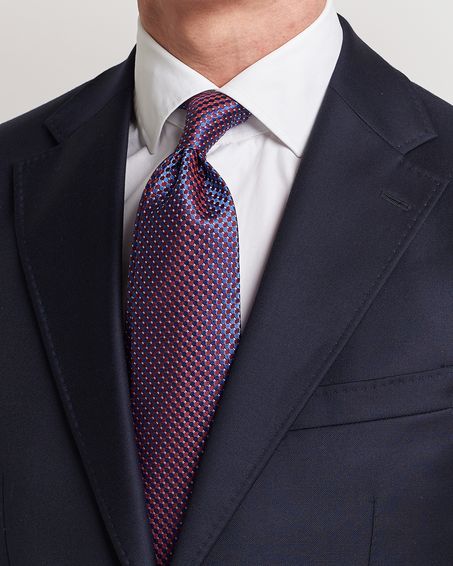 Herre | Business & Beyond | Eton | Silk Geometric Weave Tie Blue/Red