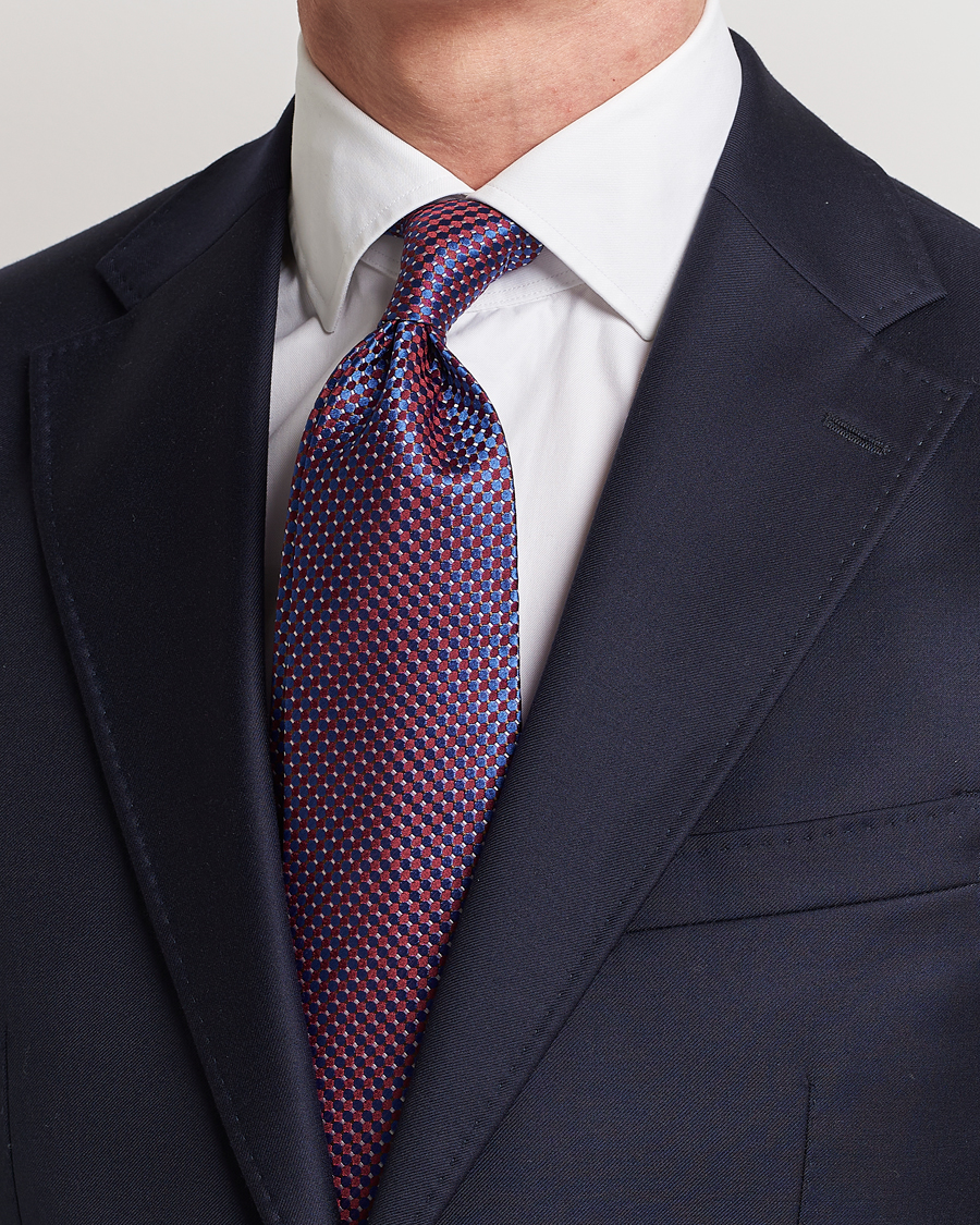 Herre | Eton Silk Geometric Weave Tie Blue/Red | Eton | Silk Geometric Weave Tie Blue/Red
