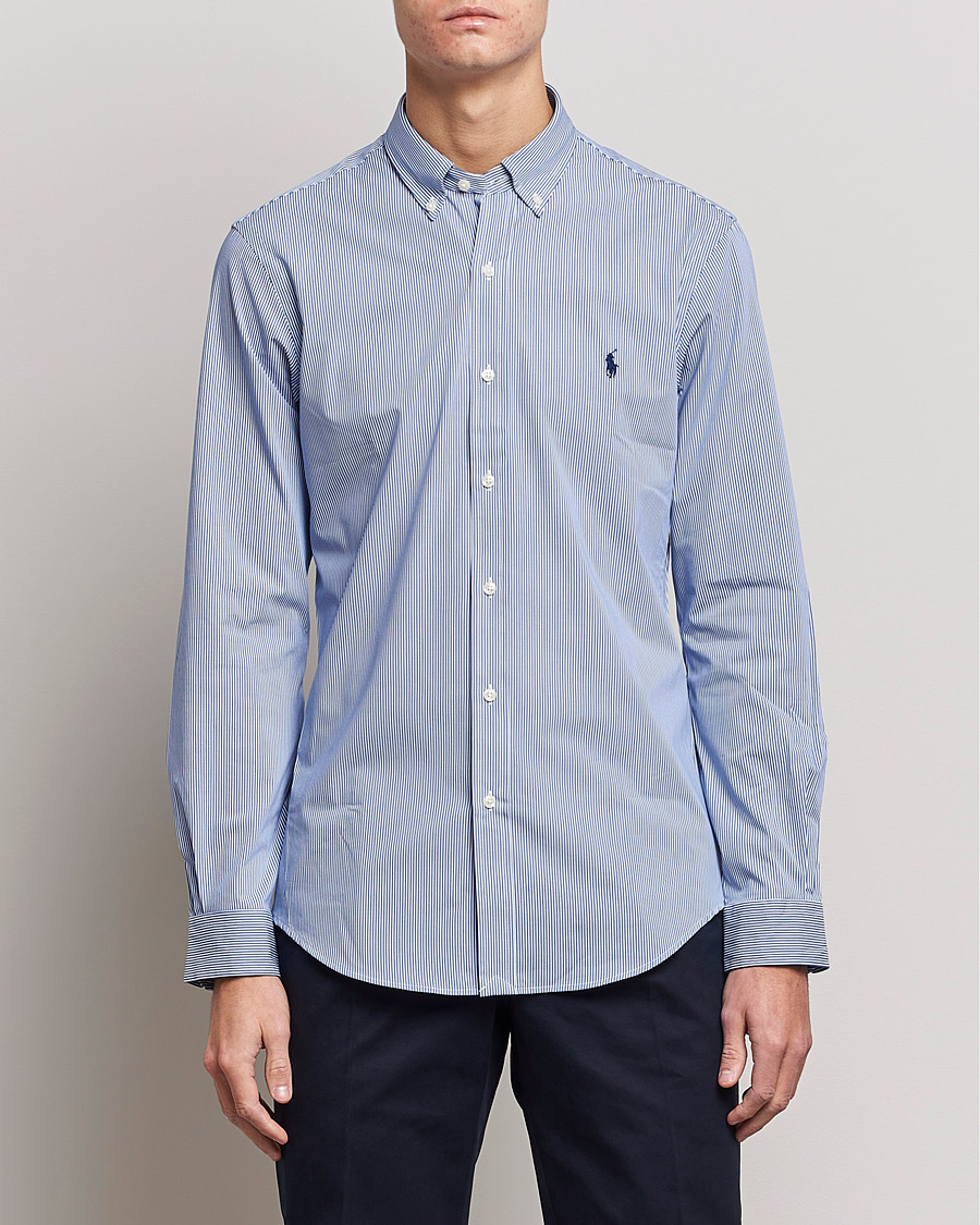 Herre | Skjorter | Polo Ralph Lauren | Slim Fit Thin Stripe Poplin Shirt Blue/White