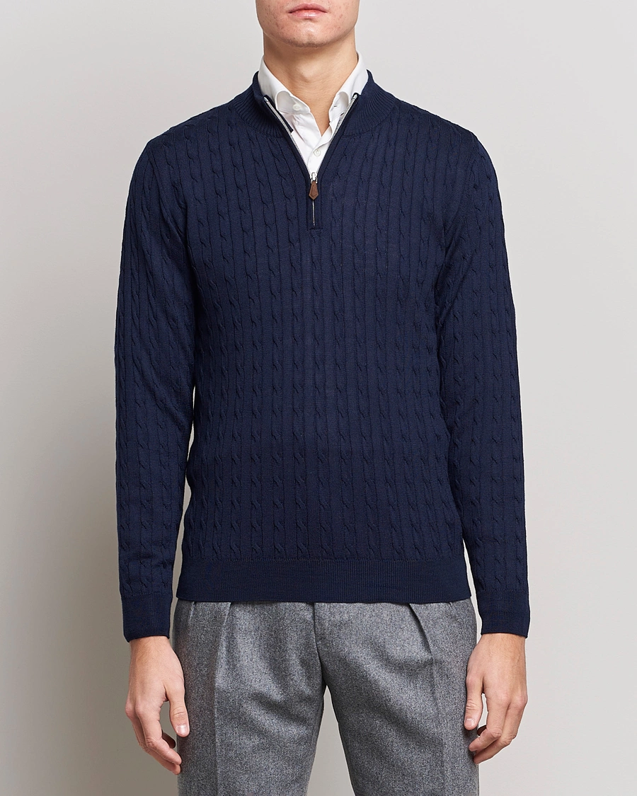 Herre | Stenströms | Stenströms | Merino Cable Half Zip Navy