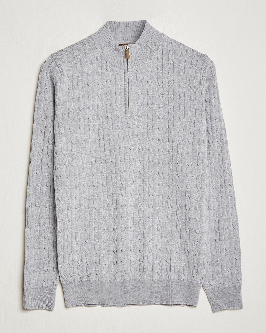 Herre | Trøjer | Stenströms | Merino Wool Cable Half Zip Light Grey