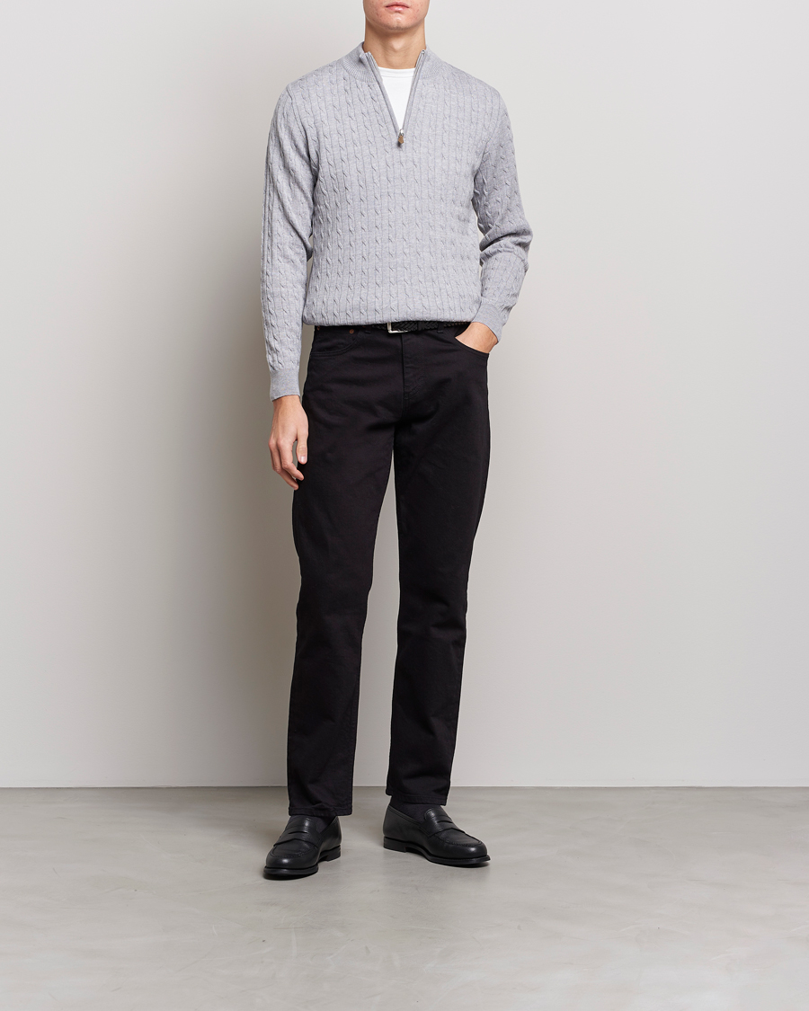 Herre | Tøj | Stenströms | Merino Wool Cable Half Zip Light Grey