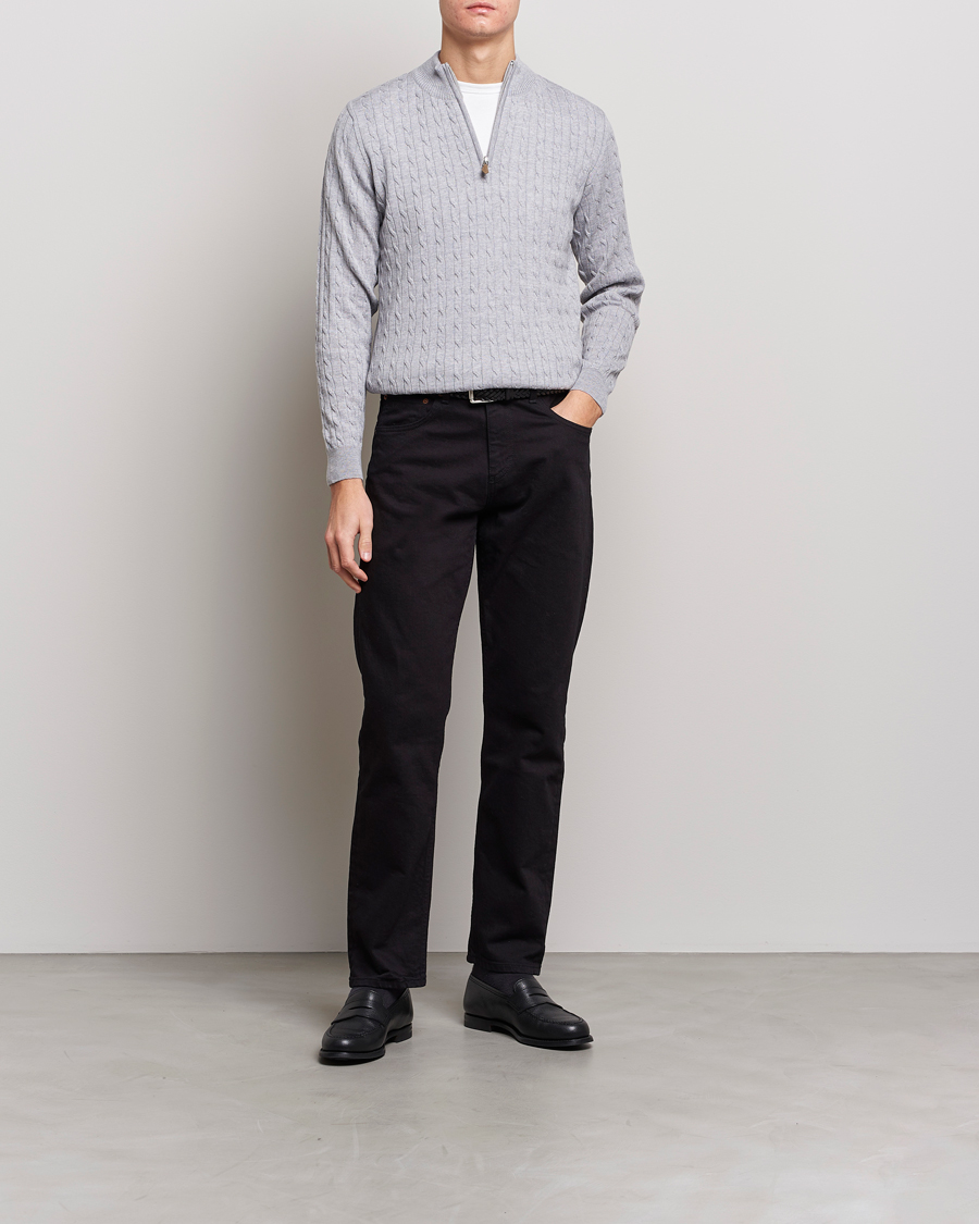 Herre | Trøjer | Stenströms | Merino Wool Cable Half Zip Light Grey