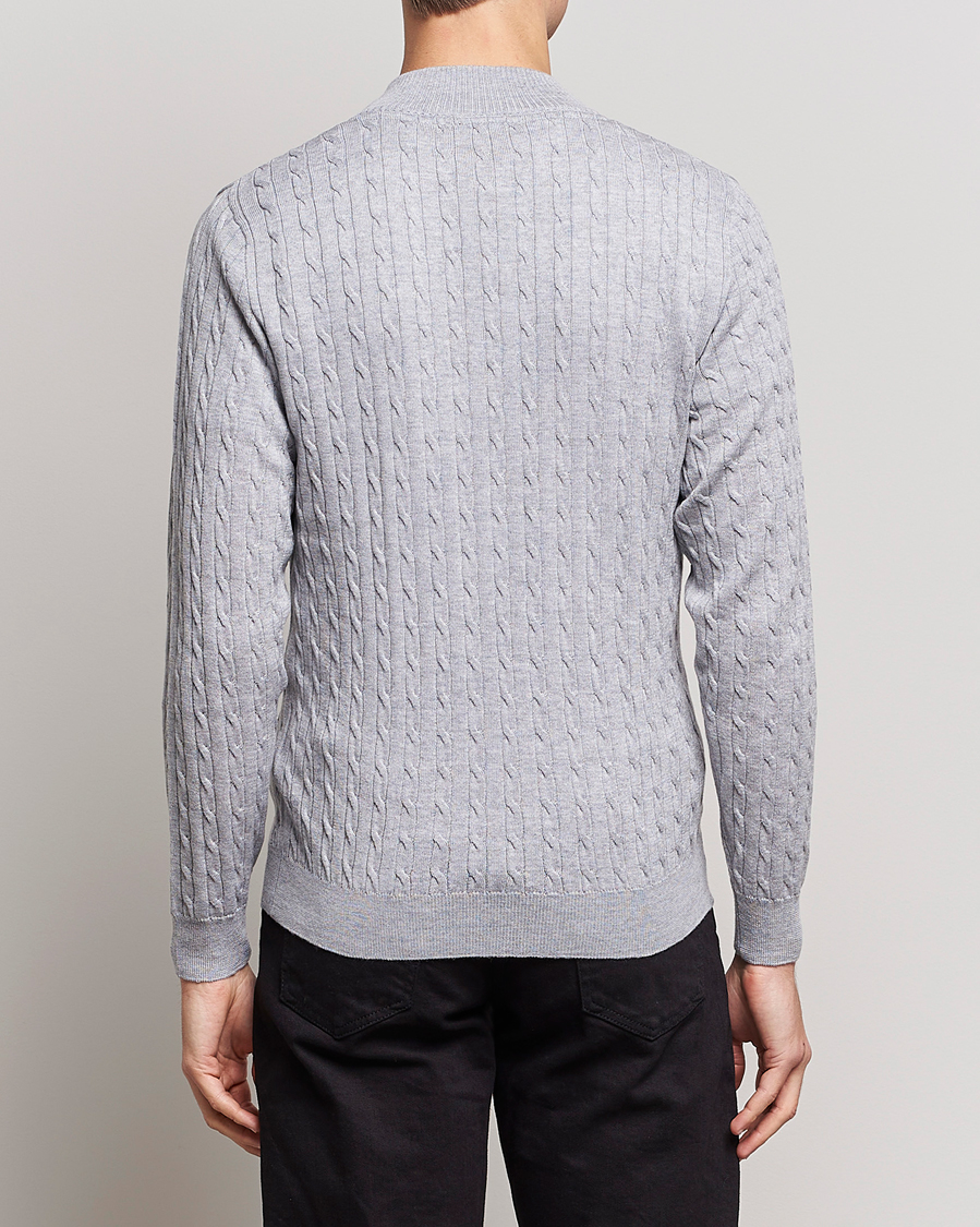 Herre | Trøjer | Stenströms | Merino Wool Cable Half Zip Light Grey