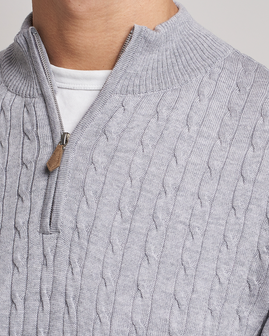 Herre | Trøjer | Stenströms | Merino Wool Cable Half Zip Light Grey