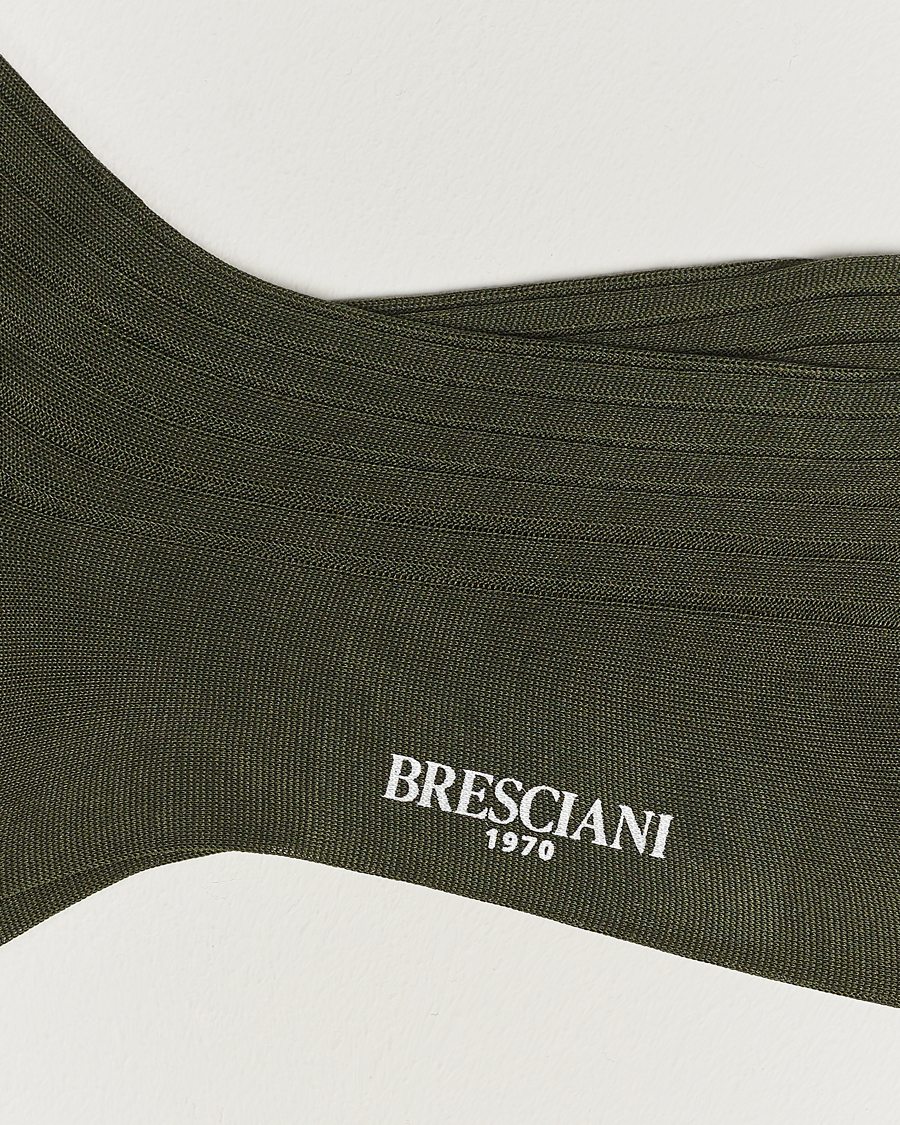 Herre | Italian Department | Bresciani | Cotton Ribbed Short Socks Olive Green