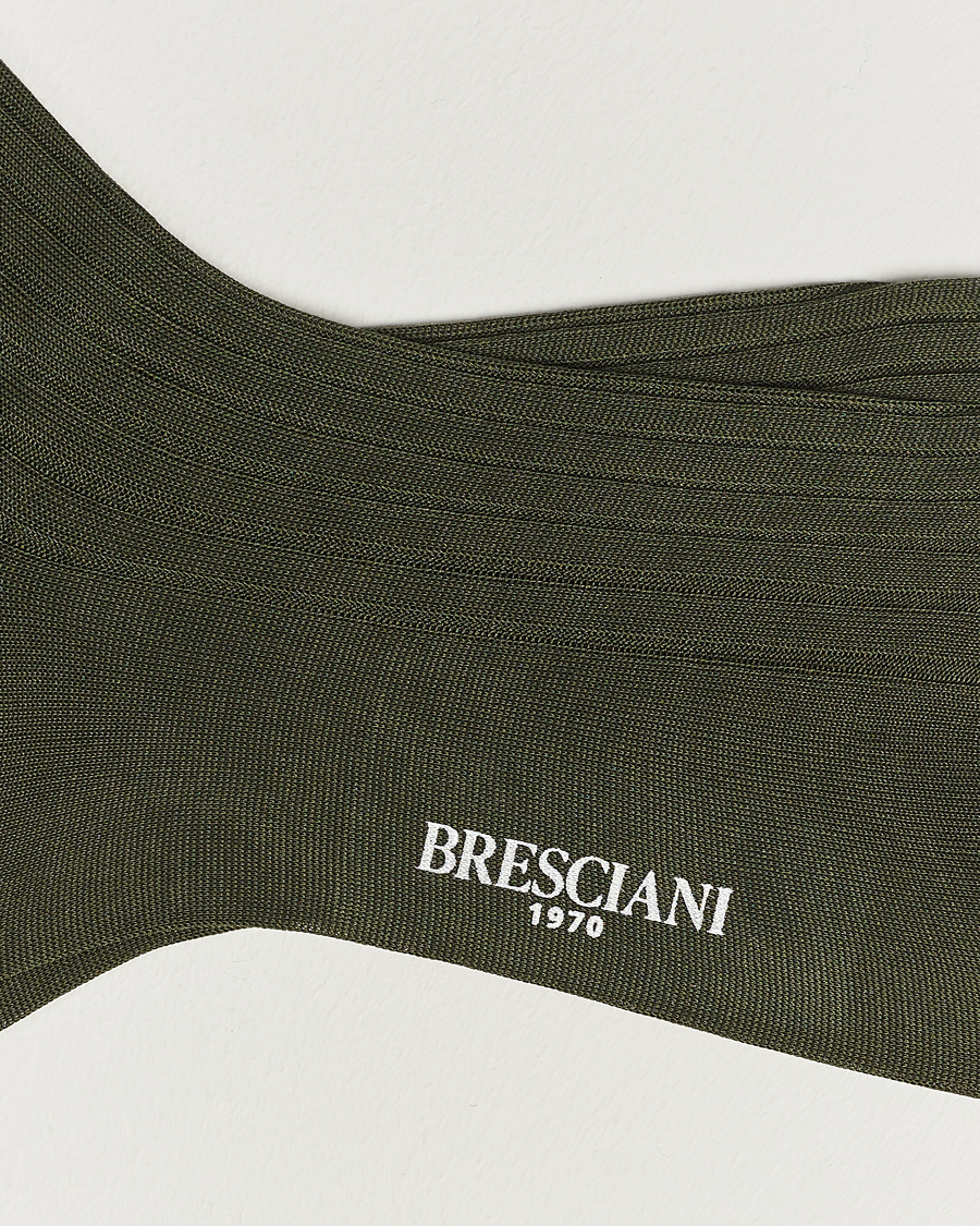 Herre | Undertøj | Bresciani | Cotton Ribbed Short Socks Olive Green