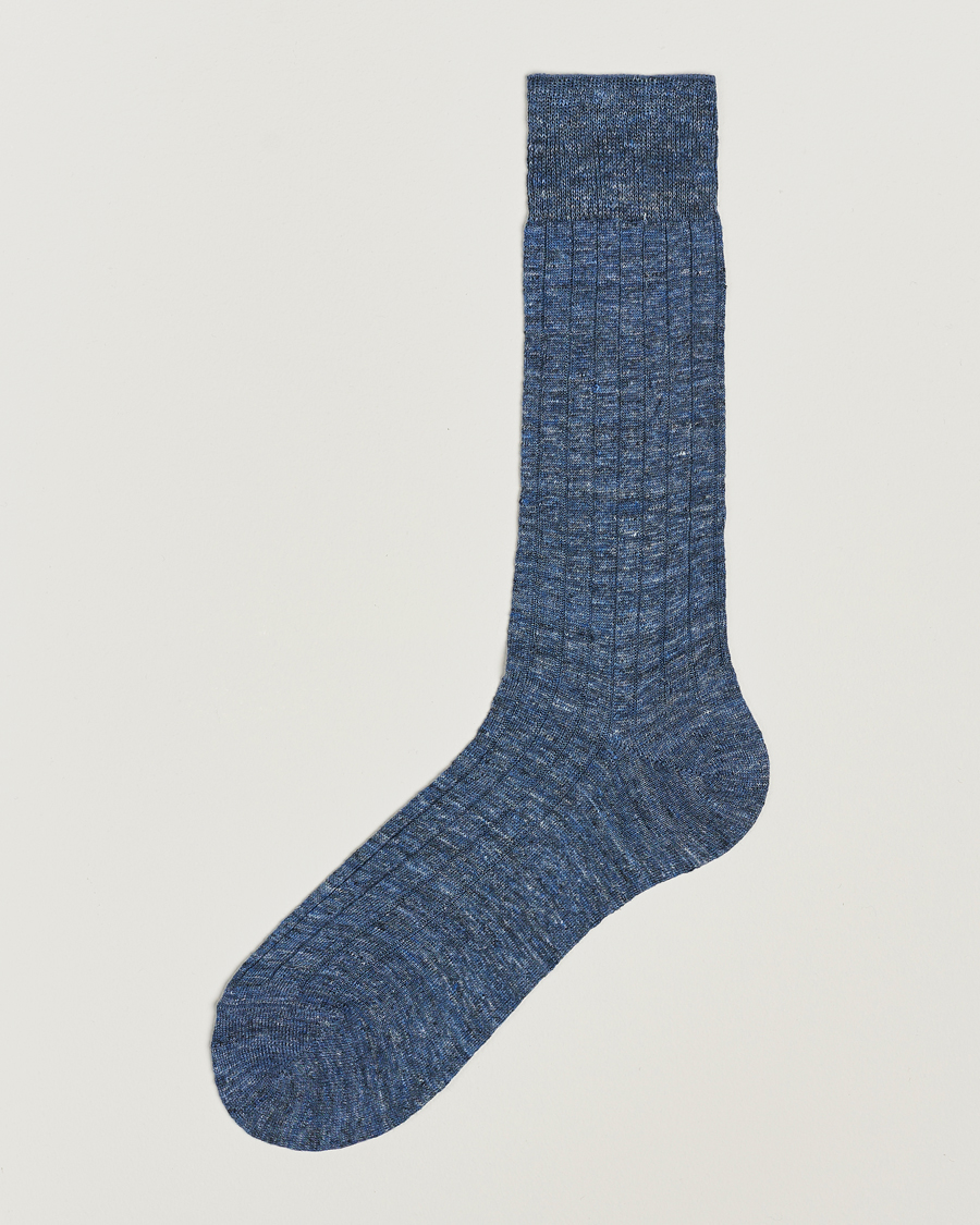 Herre | Undertøj | Bresciani | Linen Ribbed Short Socks Blue Melange