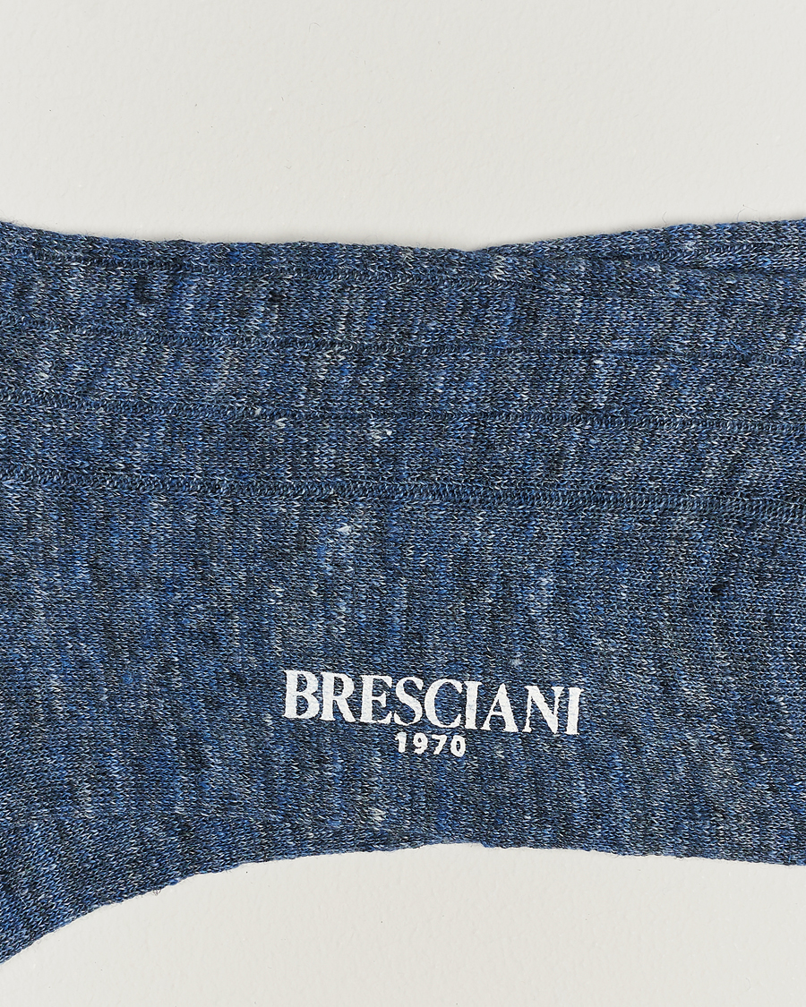 Herre | Undertøj | Bresciani | Linen Ribbed Short Socks Blue Melange