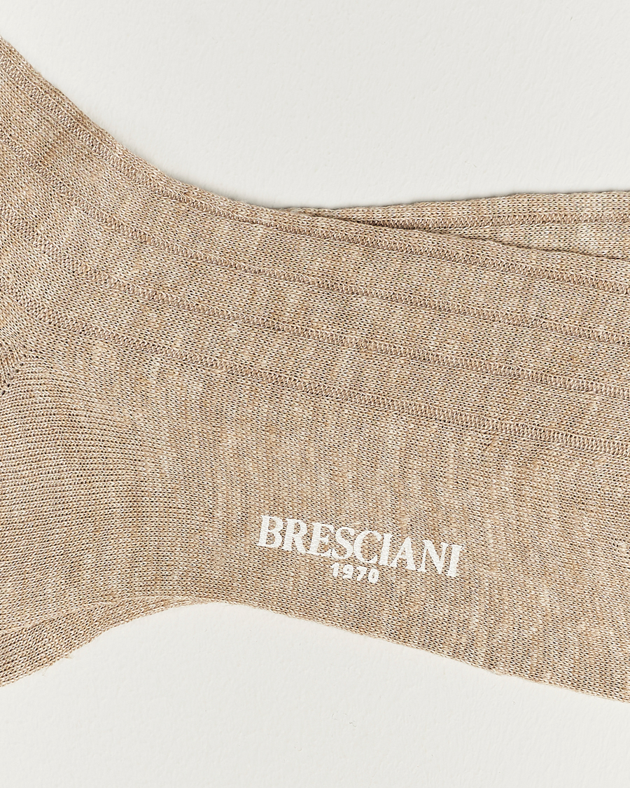 Herre | Almindelige sokker | Bresciani | Linen Ribbed Short Socks Sand Melange