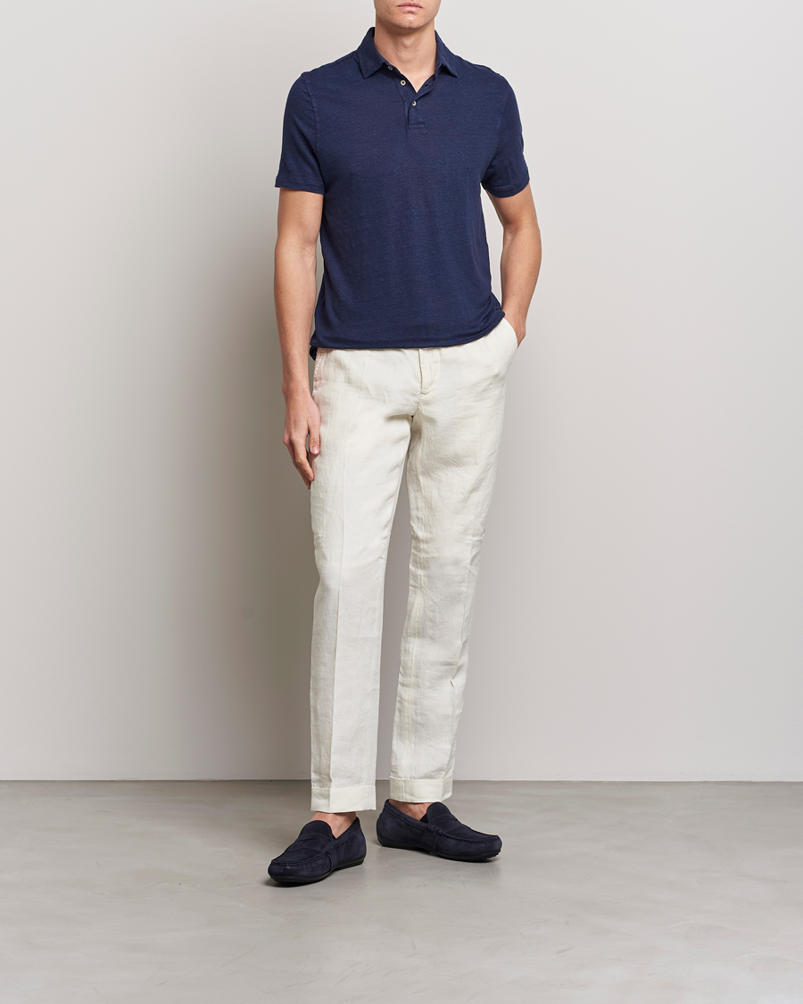 Herre | Polotrøjer | Stenströms | Linen Polo Shirt Navy