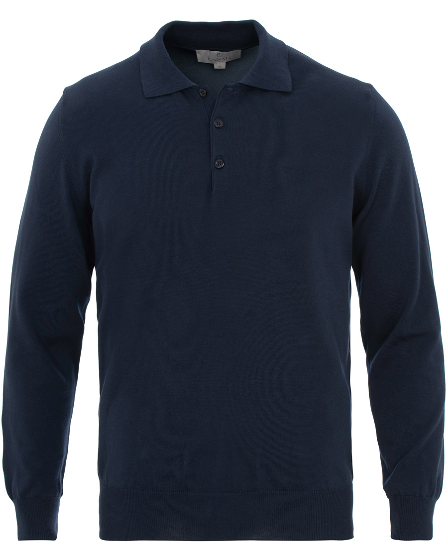 Herre | Trøjer | Canali | Cotton Knitted Long Sleeve Polo Navy