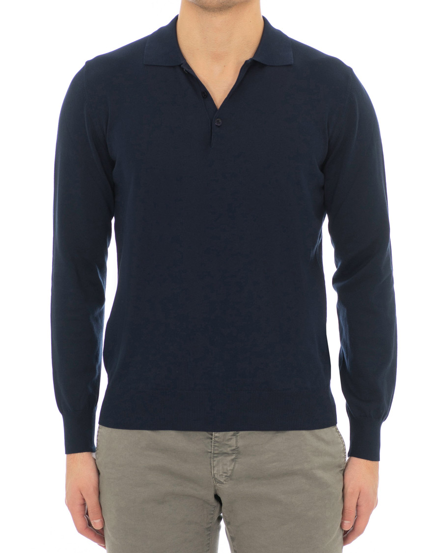 Herre | Trøjer | Canali | Cotton Knitted Long Sleeve Polo Navy