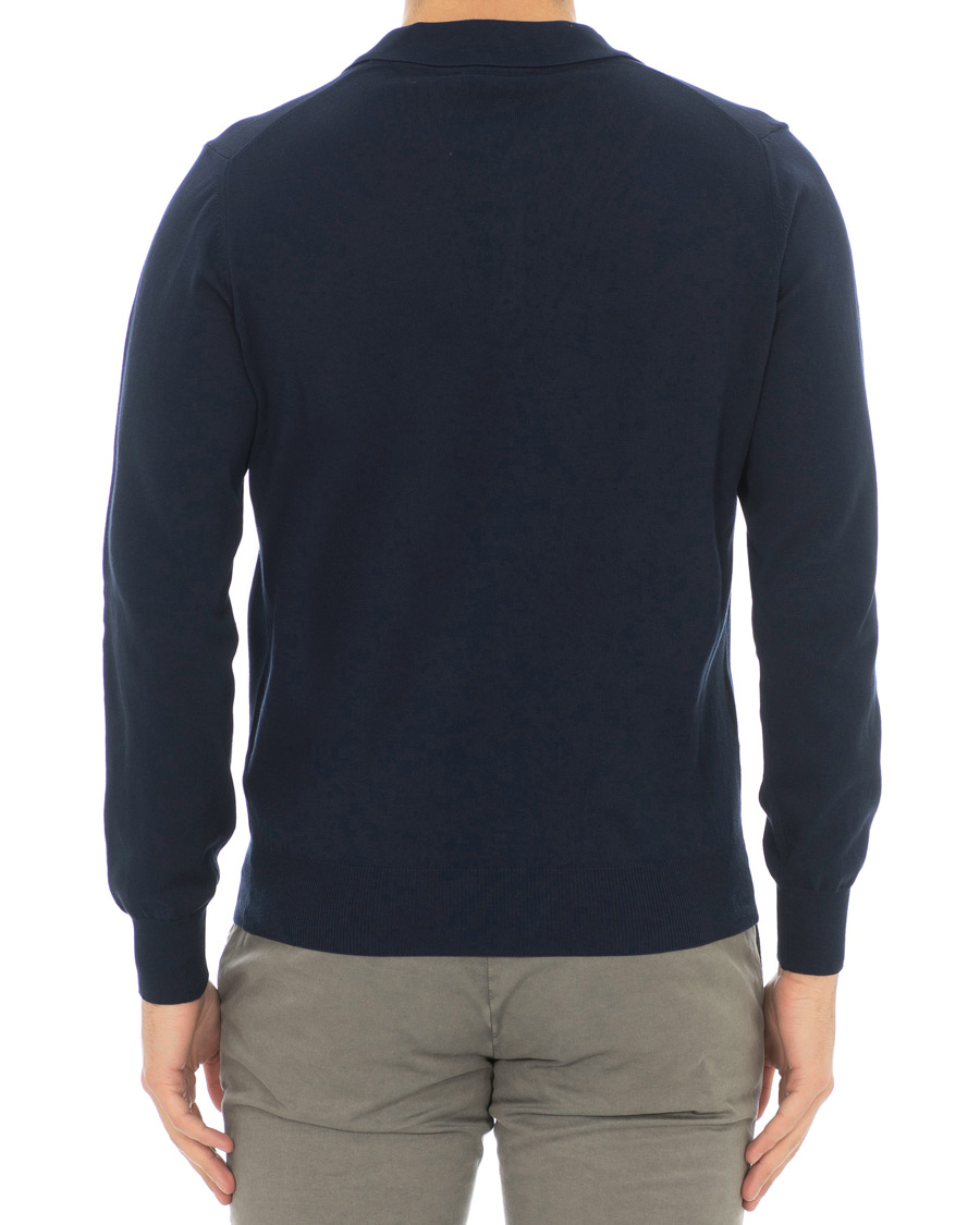Herre | Trøjer | Canali | Cotton Knitted Long Sleeve Polo Navy