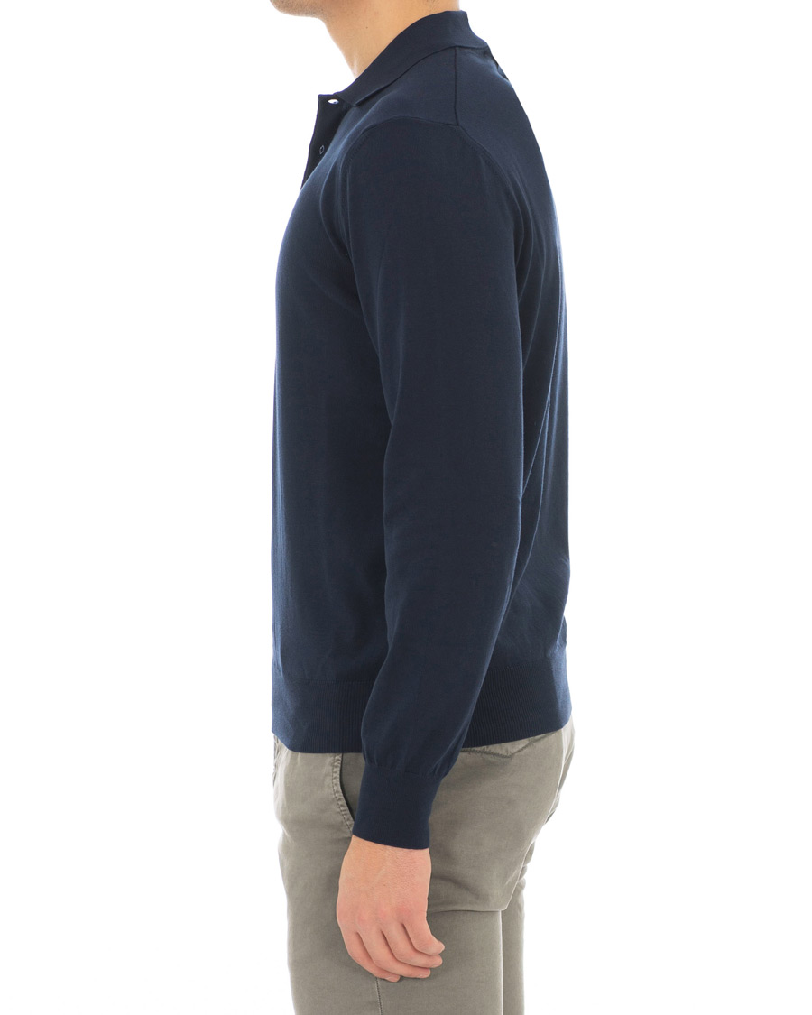 Herre | Trøjer | Canali | Cotton Knitted Long Sleeve Polo Navy