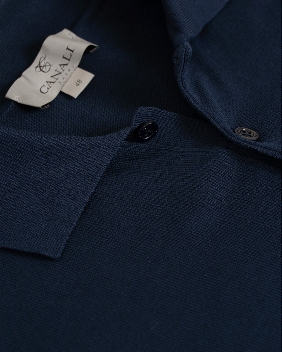 Herre | Trøjer | Canali | Cotton Knitted Long Sleeve Polo Navy