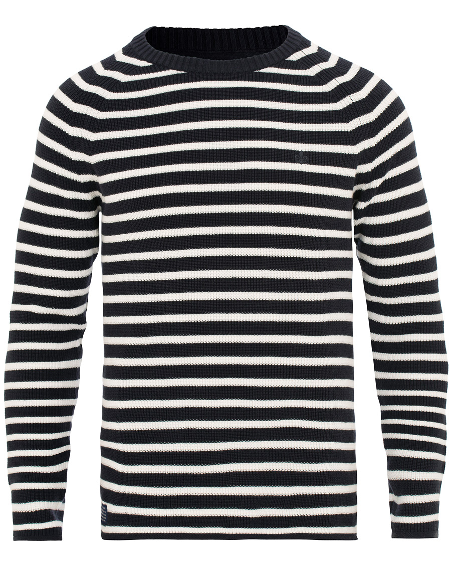Herre | Trøjer | Morris | Calton Stripe O-Neck White/Navy