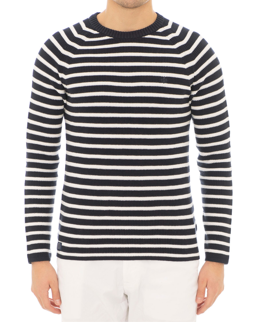 Herre | Trøjer | Morris | Calton Stripe O-Neck White/Navy