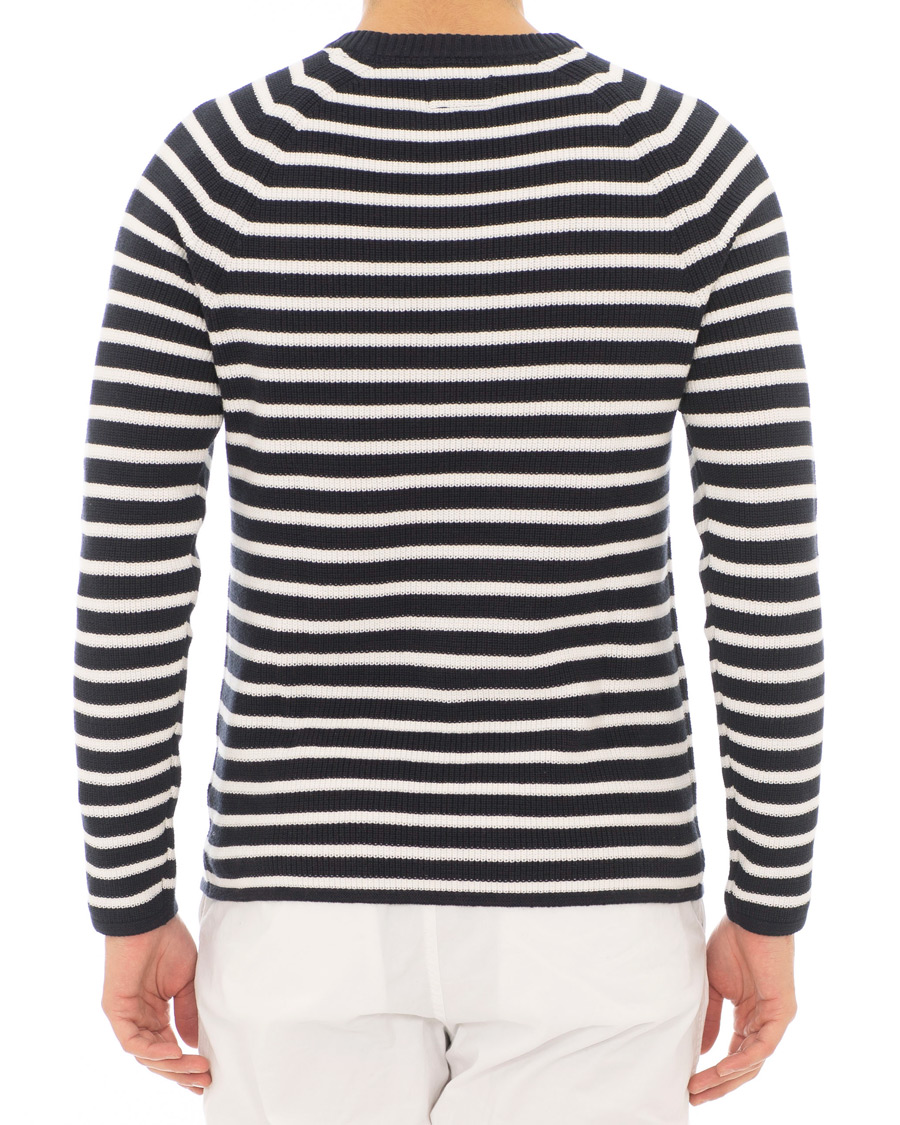 Herre | Trøjer | Morris | Calton Stripe O-Neck White/Navy