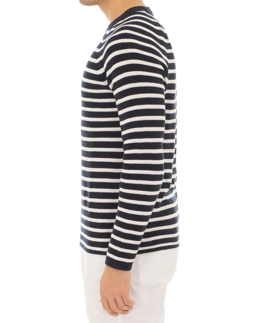 Herre | Trøjer | Morris | Calton Stripe O-Neck White/Navy