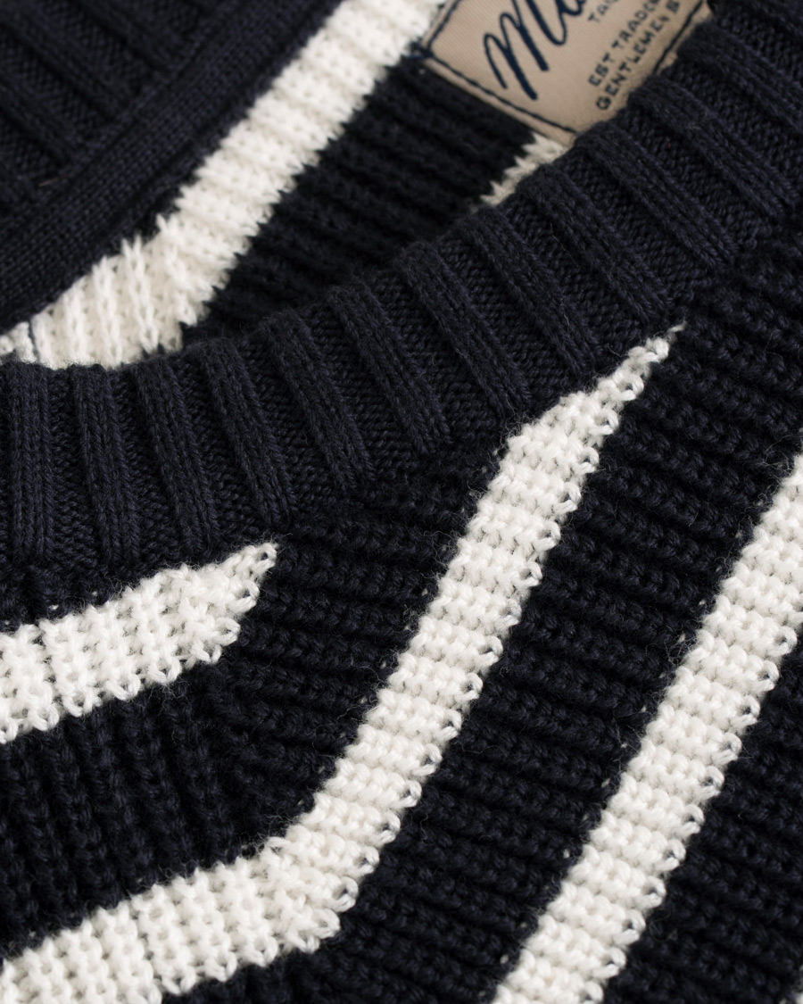 Herre | Trøjer | Morris | Calton Stripe O-Neck White/Navy